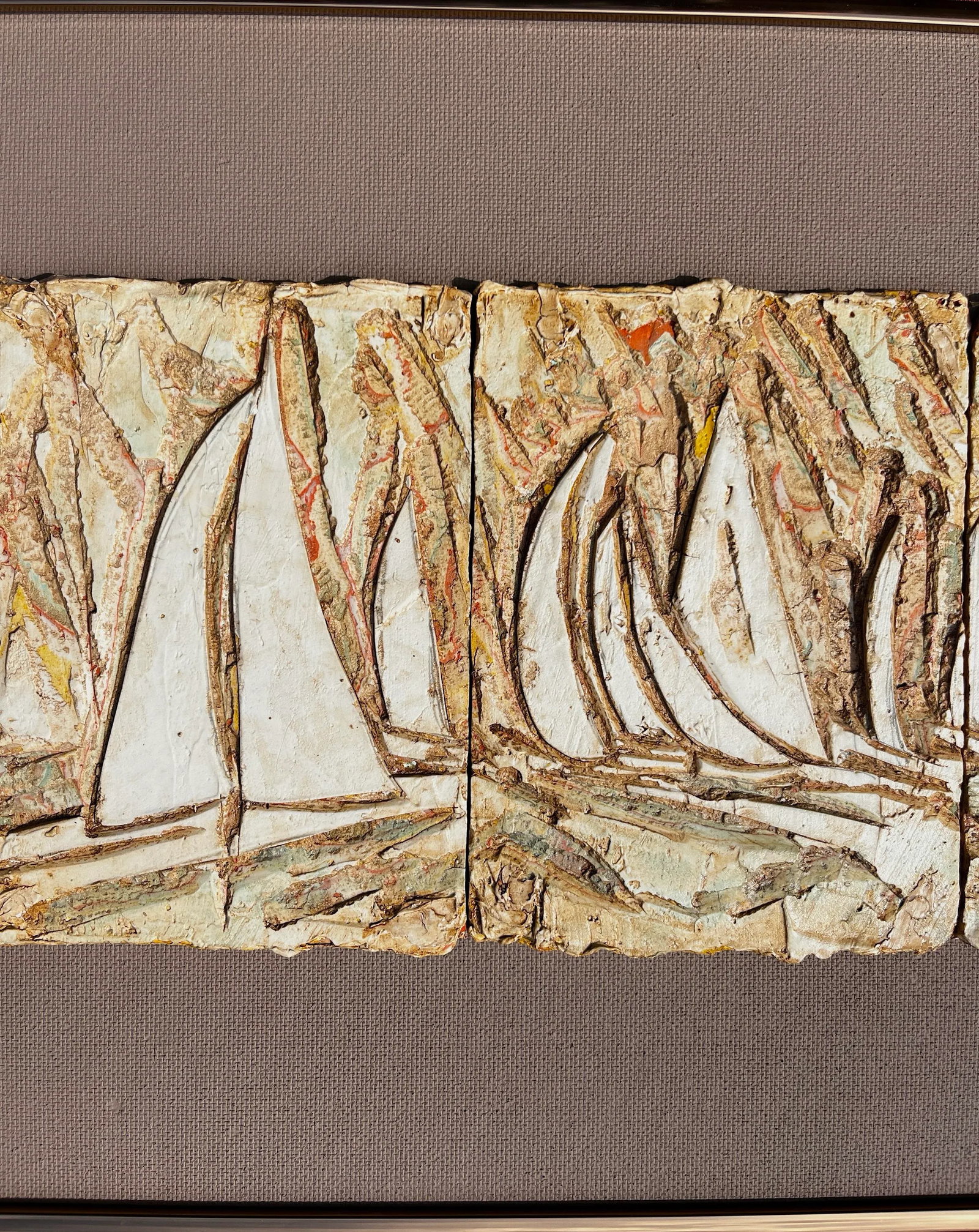 1970s Brutalist Nautical Bas Relief "The Racers" by Marilyn Lilygren – Framed Sailing Regatta - 5