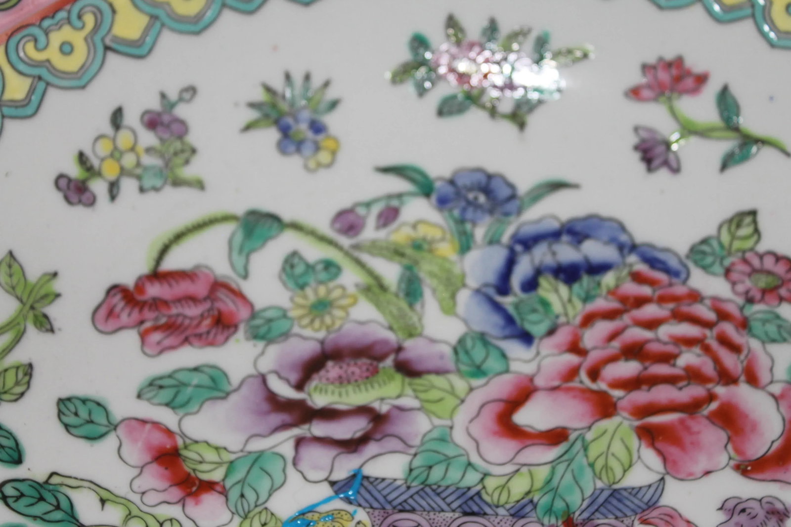 Vintage Chinese Famille Rose Porcelain Bowl, White & Pink Base With Floral Accents and Bottom Markin - 3