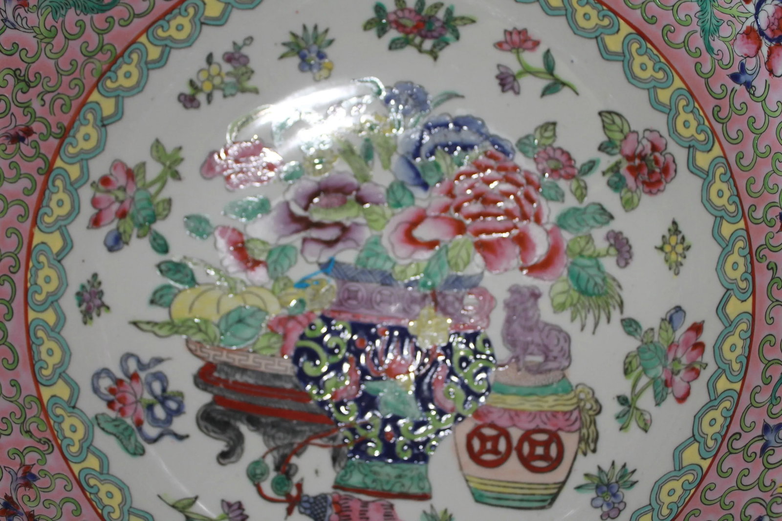 Vintage Chinese Famille Rose Porcelain Bowl, White & Pink Base With Floral Accents and Bottom Markin - 6