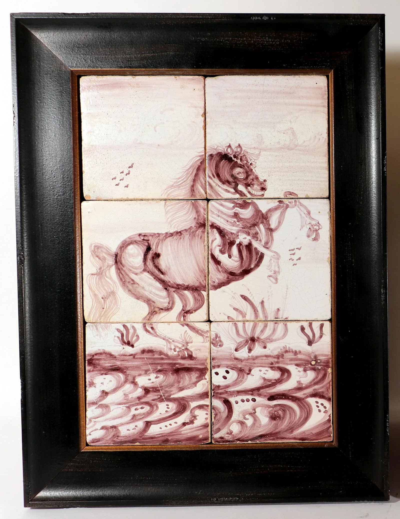 18th-Century Rotterdam Dutch Delft Tiles Framed Pictures of Rearing Horses - 6