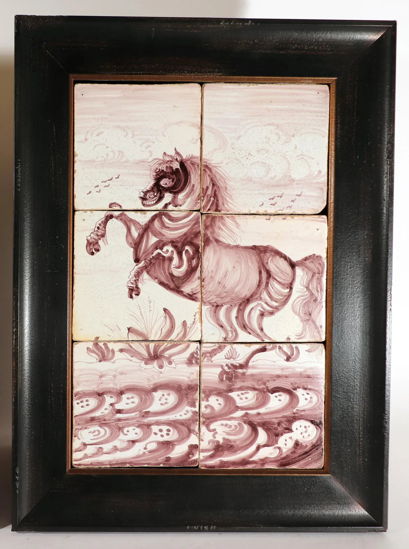 18th-Century Rotterdam Dutch Delft Tiles Framed Pictures of Rearing Horses - 7