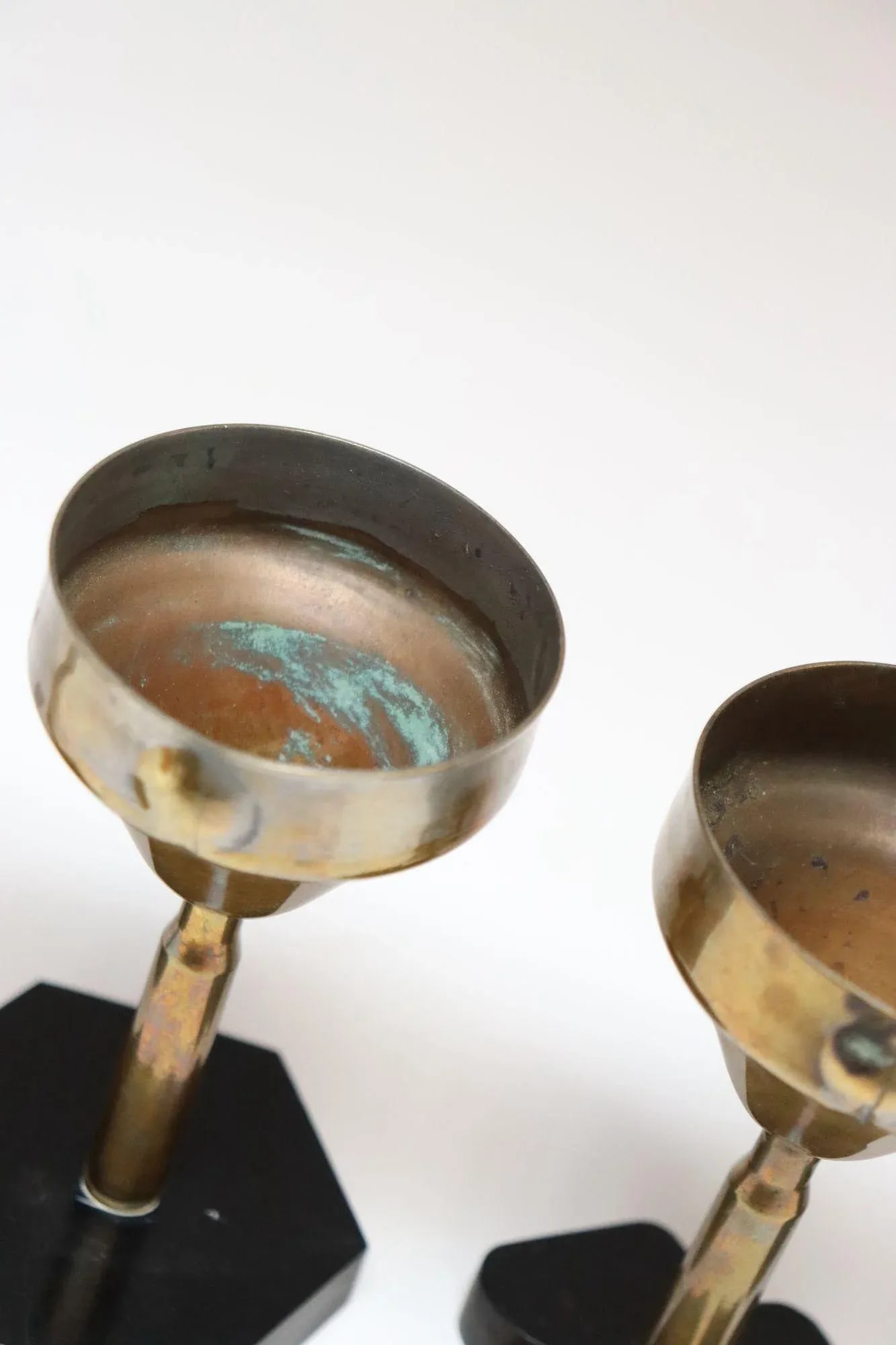 Set of Seven Vintage Trench Art Brass Goblets With Bakelite Card Suit Bases - 11