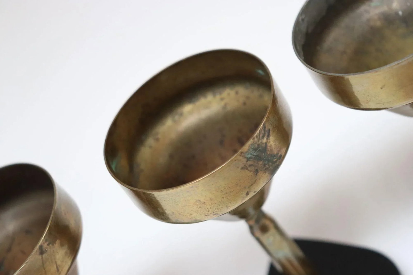Set of Seven Vintage Trench Art Brass Goblets With Bakelite Card Suit Bases - 12
