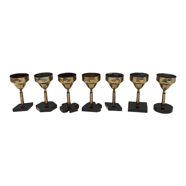 Set of Seven Vintage Trench Art Brass Goblets With Bakelite Card Suit Bases (1 of 12)