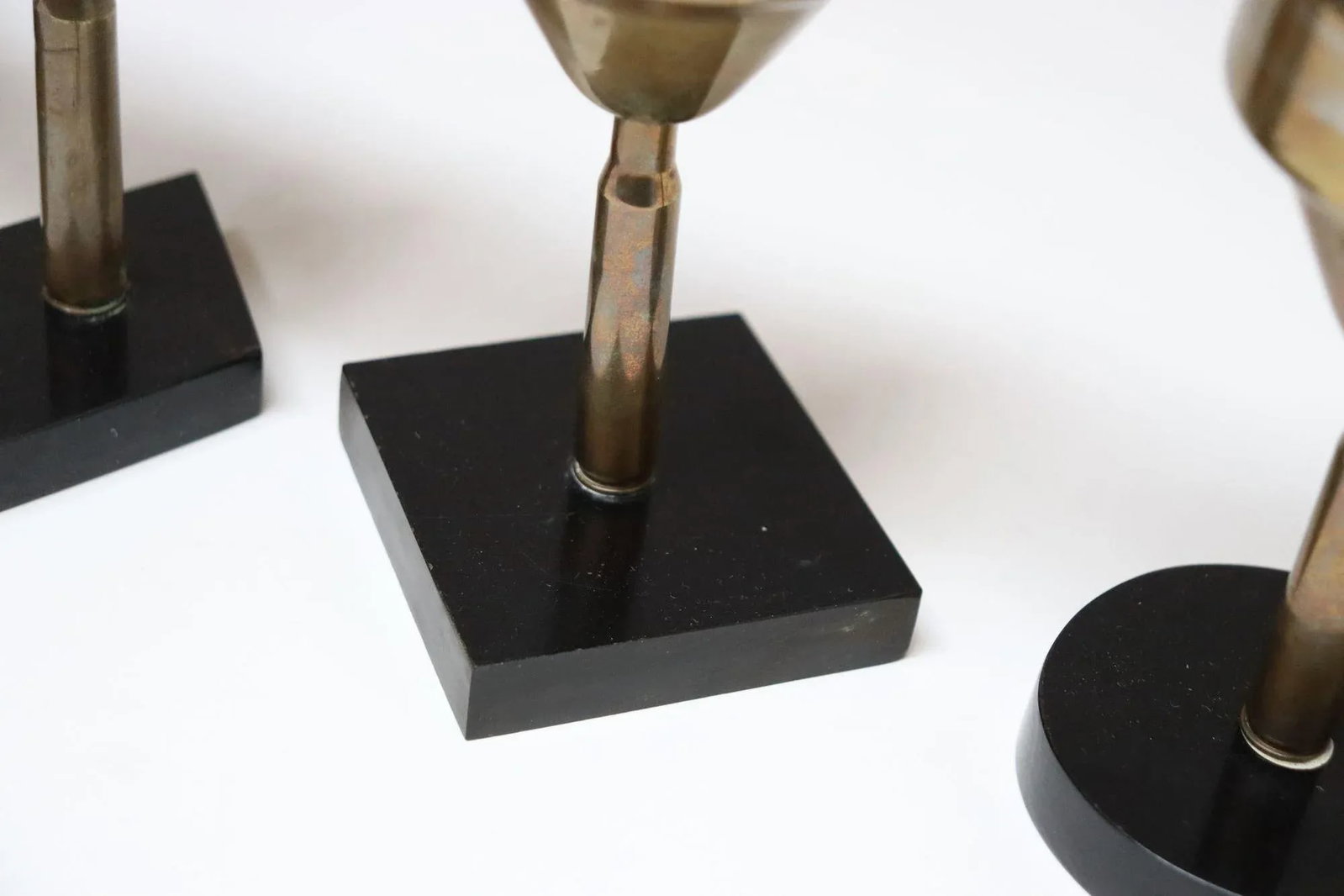 Set of Seven Vintage Trench Art Brass Goblets With Bakelite Card Suit Bases - 8