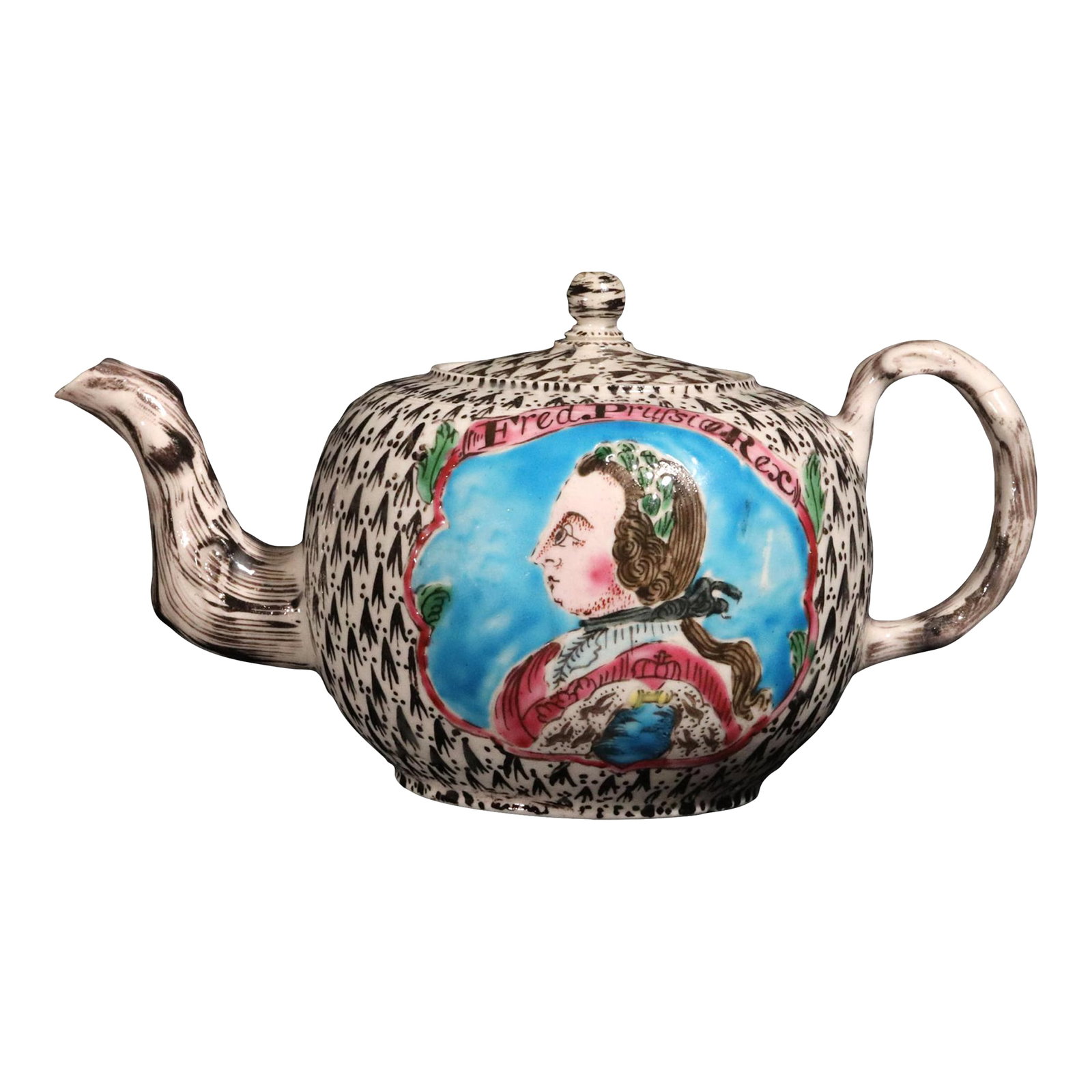Saltglaze Teapot With Portrait of Frederick the Great of Prussia and the Prussian Eagle (1 of 11)