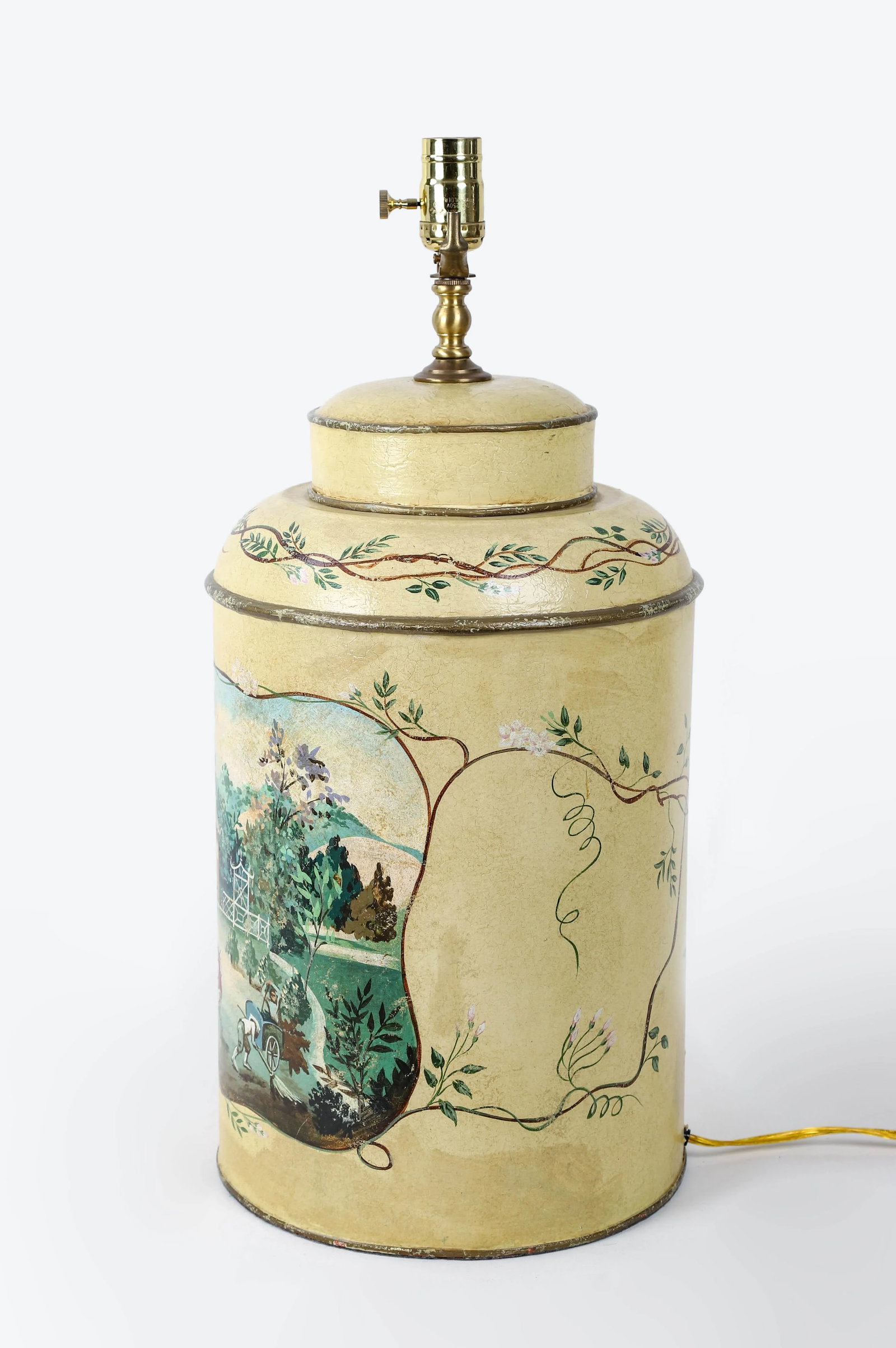 Vintage English Hand-Painted Rural Garden Landscape With Pagoda Table Lamp - 4