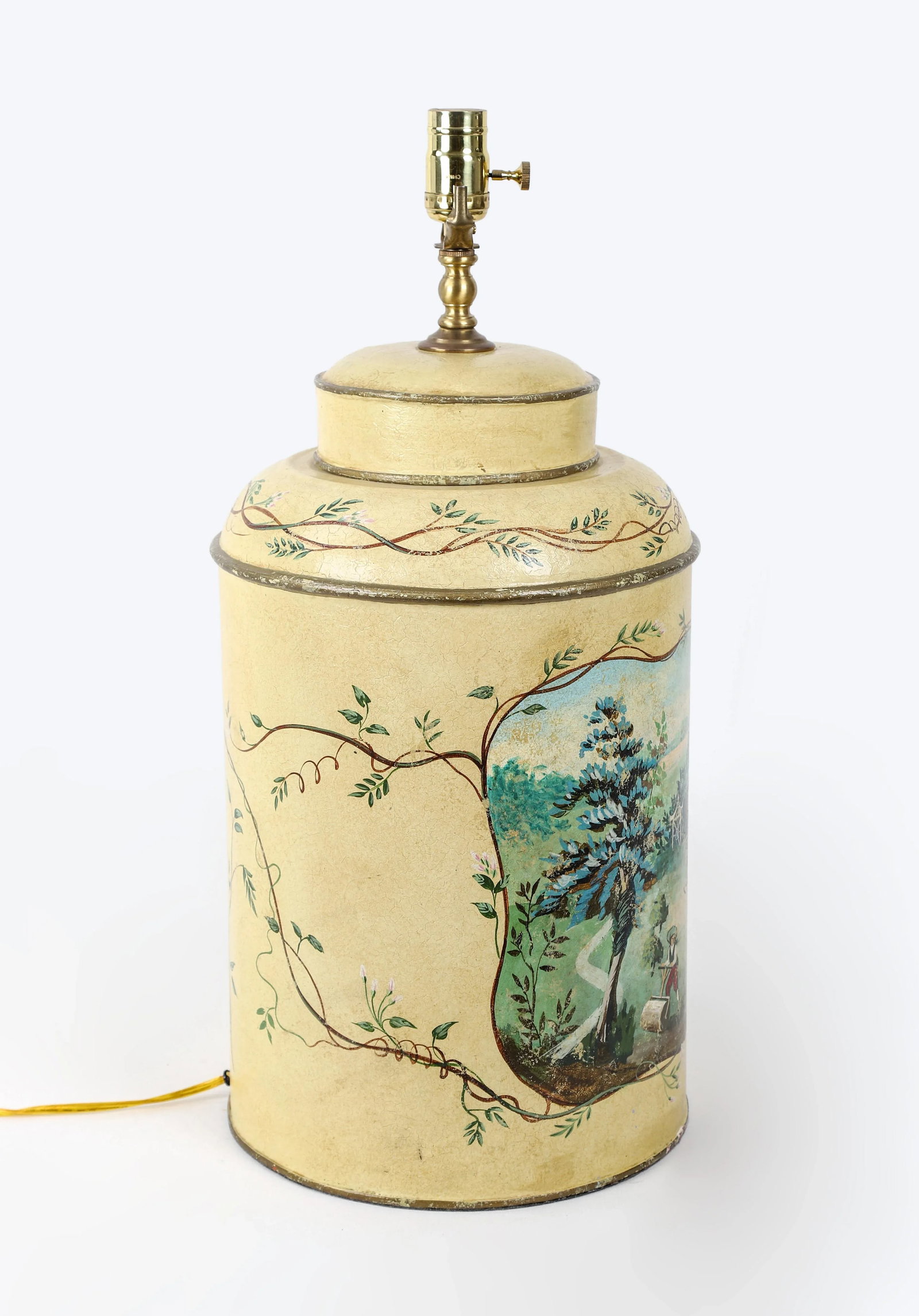 Vintage English Hand-Painted Rural Garden Landscape With Pagoda Table Lamp - 6