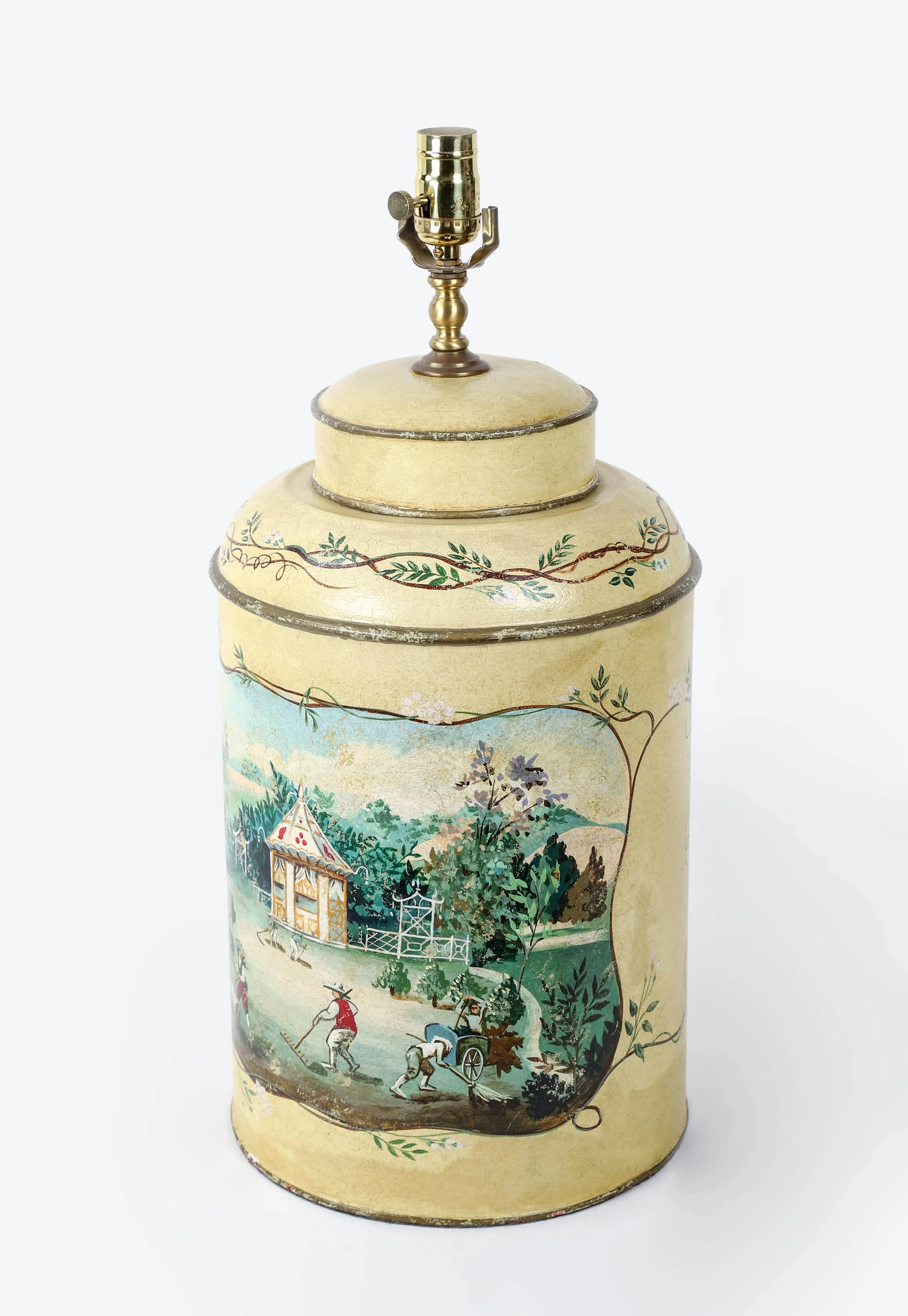 Vintage English Hand-Painted Rural Garden Landscape With Pagoda Table Lamp - 7