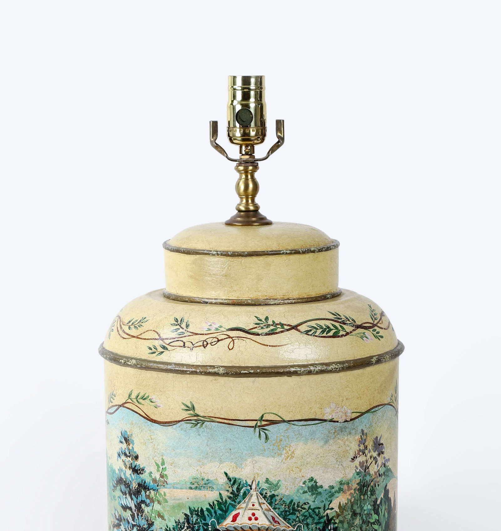 Vintage English Hand-Painted Rural Garden Landscape With Pagoda Table Lamp - 8