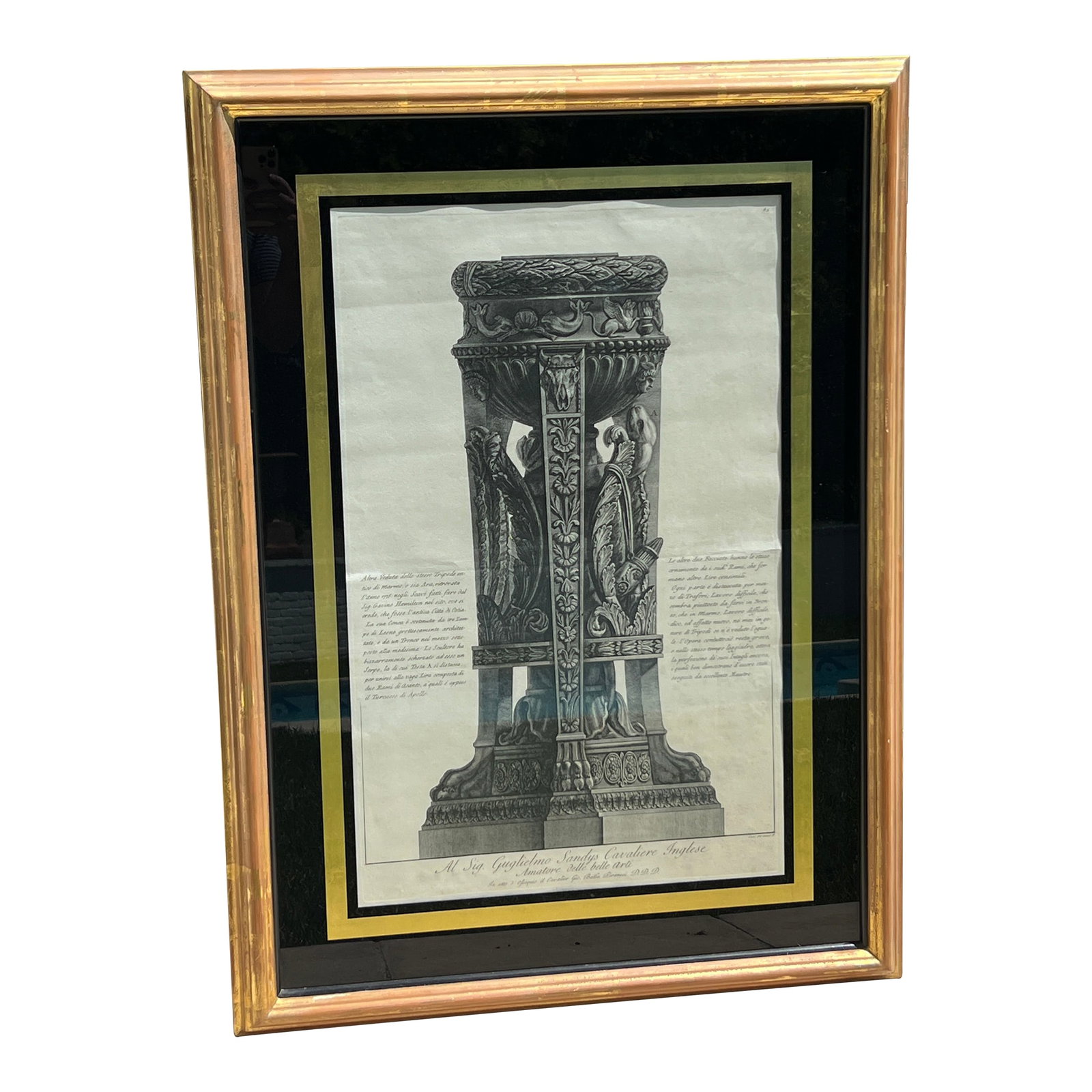 18th Century Antique Giovanni Ballista Piranesi Neoclassical Etching, Framed: Antique Piranesi Neoclassical etching dating back to the 18th century. It is in a custom style 23 karet gold picture frame. Condition: Alterations: Original Design Modified Imperfections: Some