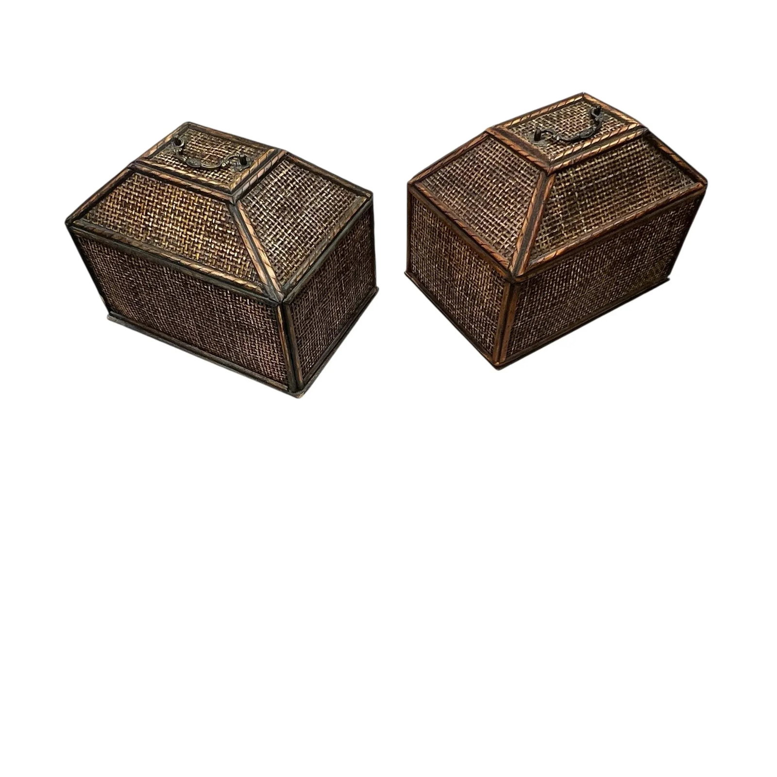 Vintage Woven Rattan British Colonial, West Indies Coastal Style Tabletop Six Drawer Storage Organiz - 3