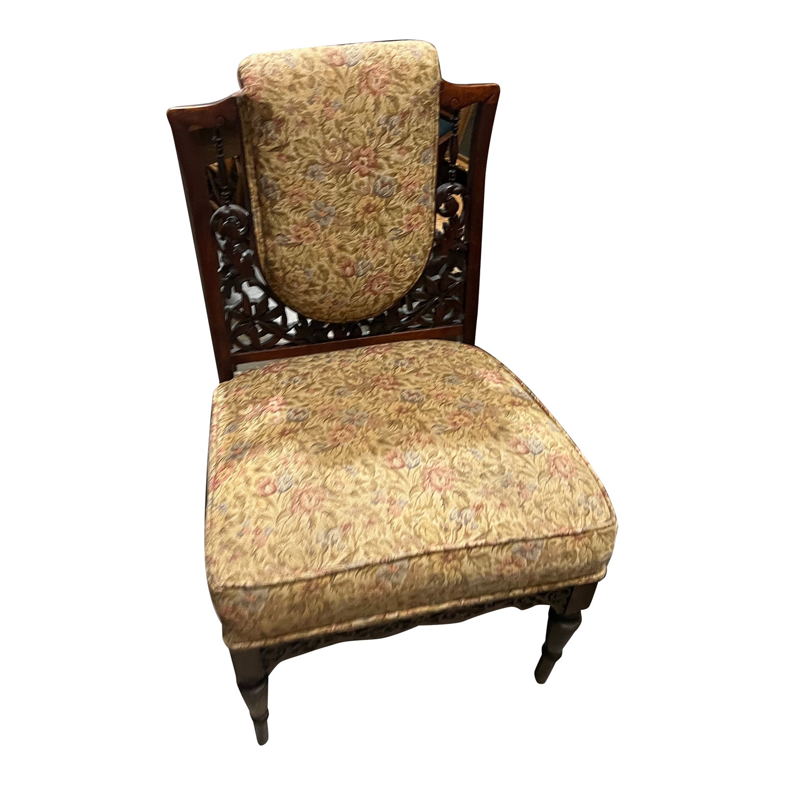 1970s Hand Carved Wooden Antique Accent Chair: Up for consideration is a beautiful hand carved wooden antique accent chair. This would look lovely on display in your home and it is a great find for the interior design enthusiast. Please check out