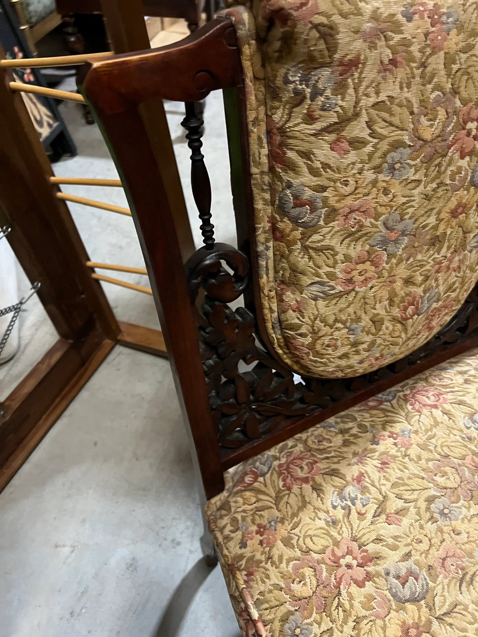 1970s Hand Carved Wooden Antique Accent Chair - 6