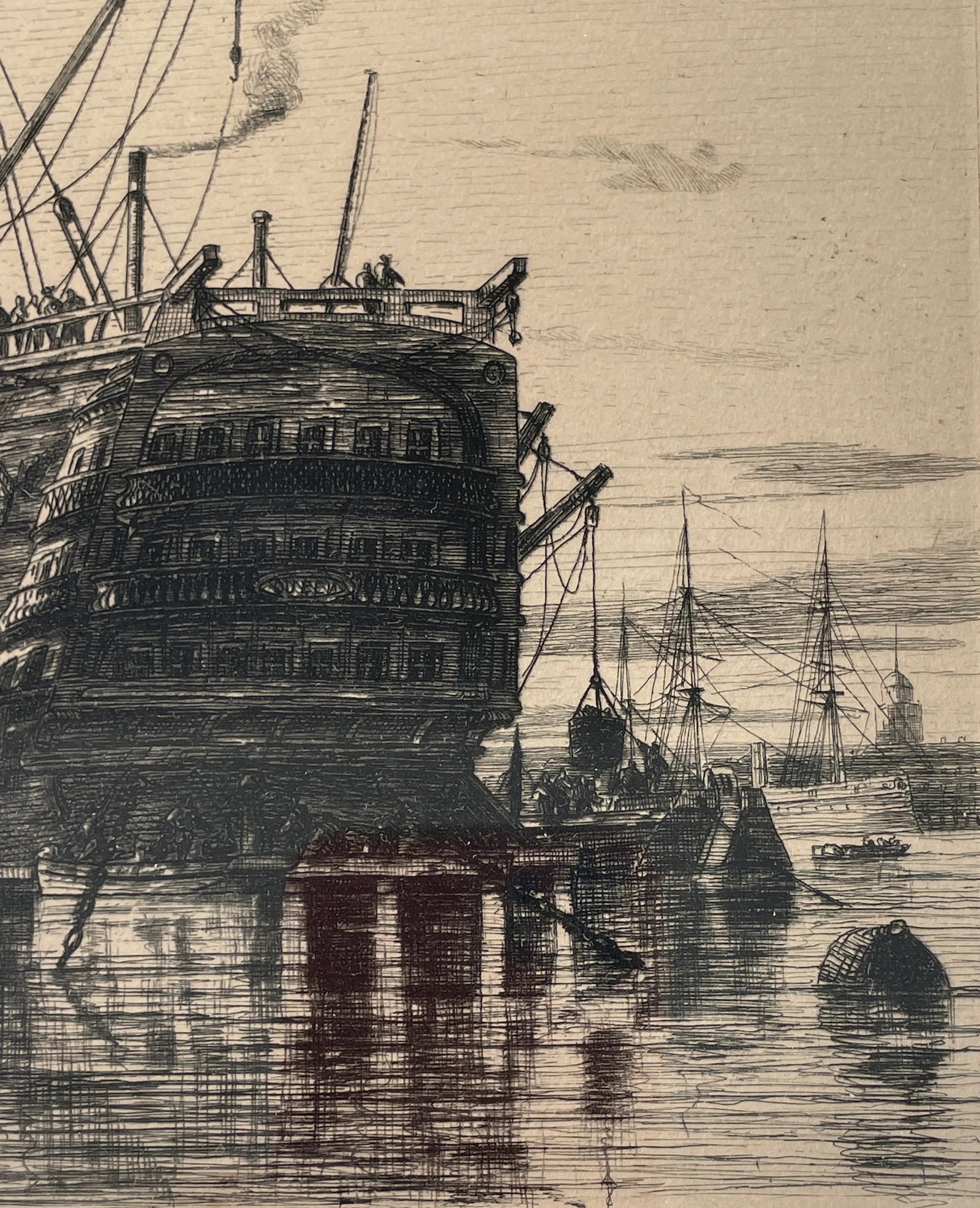 Auguste Ballin Etching Portsmouth Queen C. 19th Century., Framed - 2