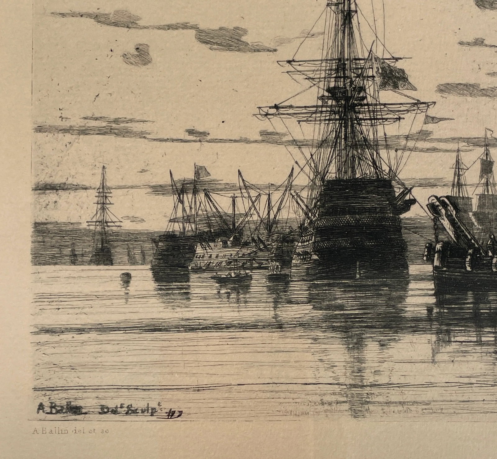 Auguste Ballin Etching Portsmouth Queen C. 19th Century., Framed - 3