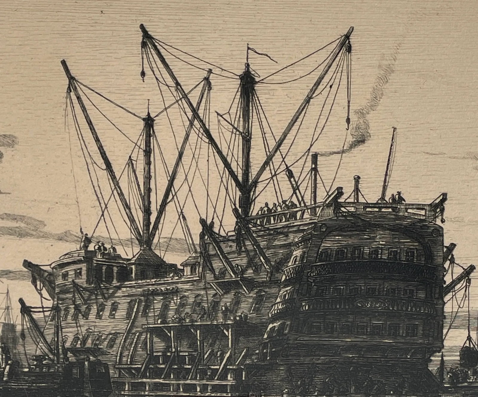Auguste Ballin Etching Portsmouth Queen C. 19th Century., Framed - 4