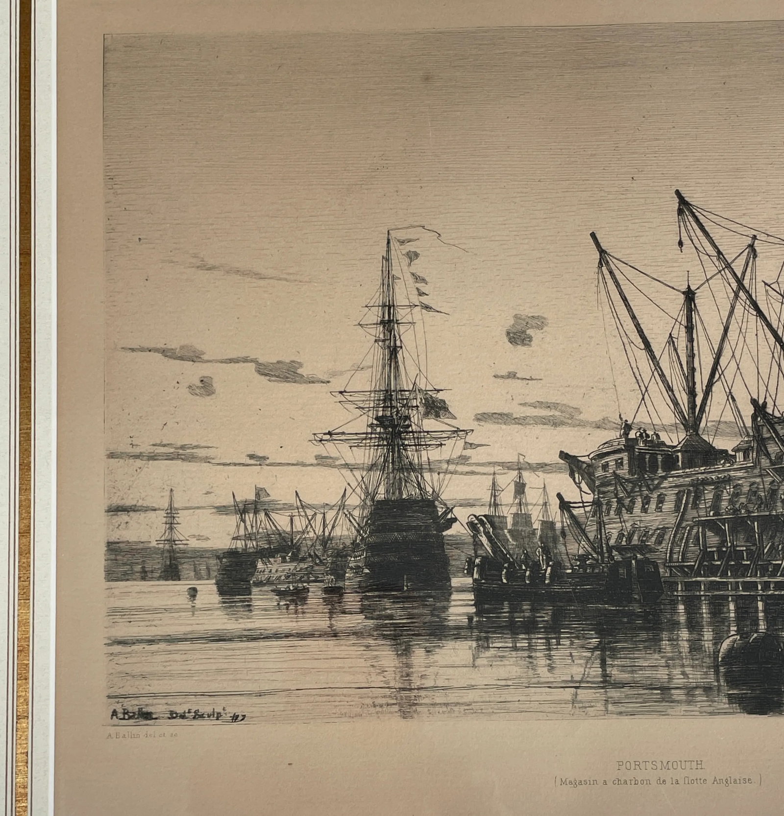 Auguste Ballin Etching Portsmouth Queen C. 19th Century., Framed - 5