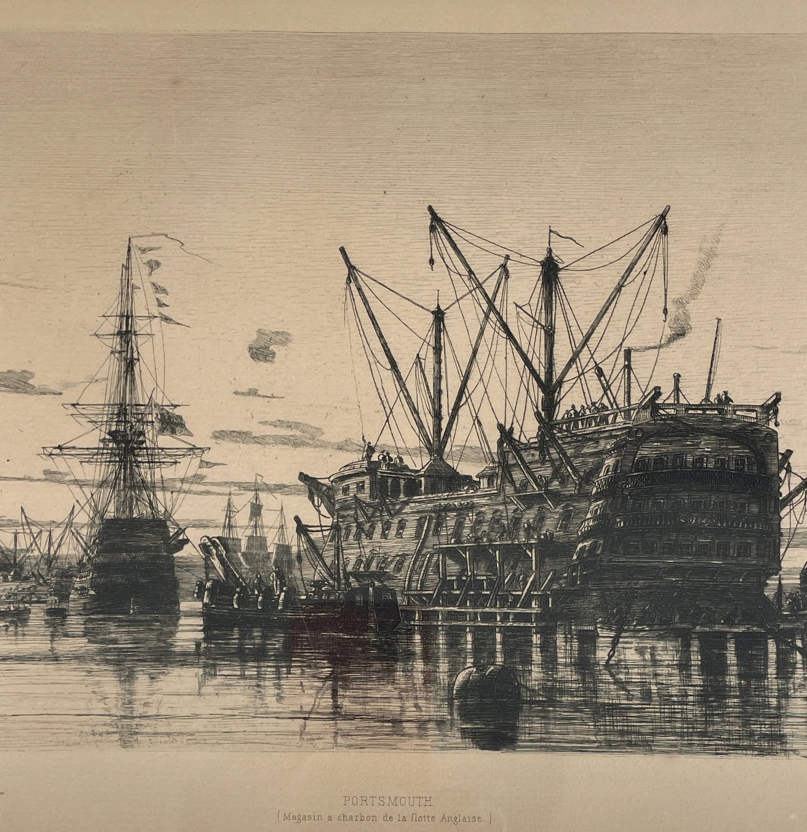Auguste Ballin Etching Portsmouth Queen C. 19th Century., Framed - 6