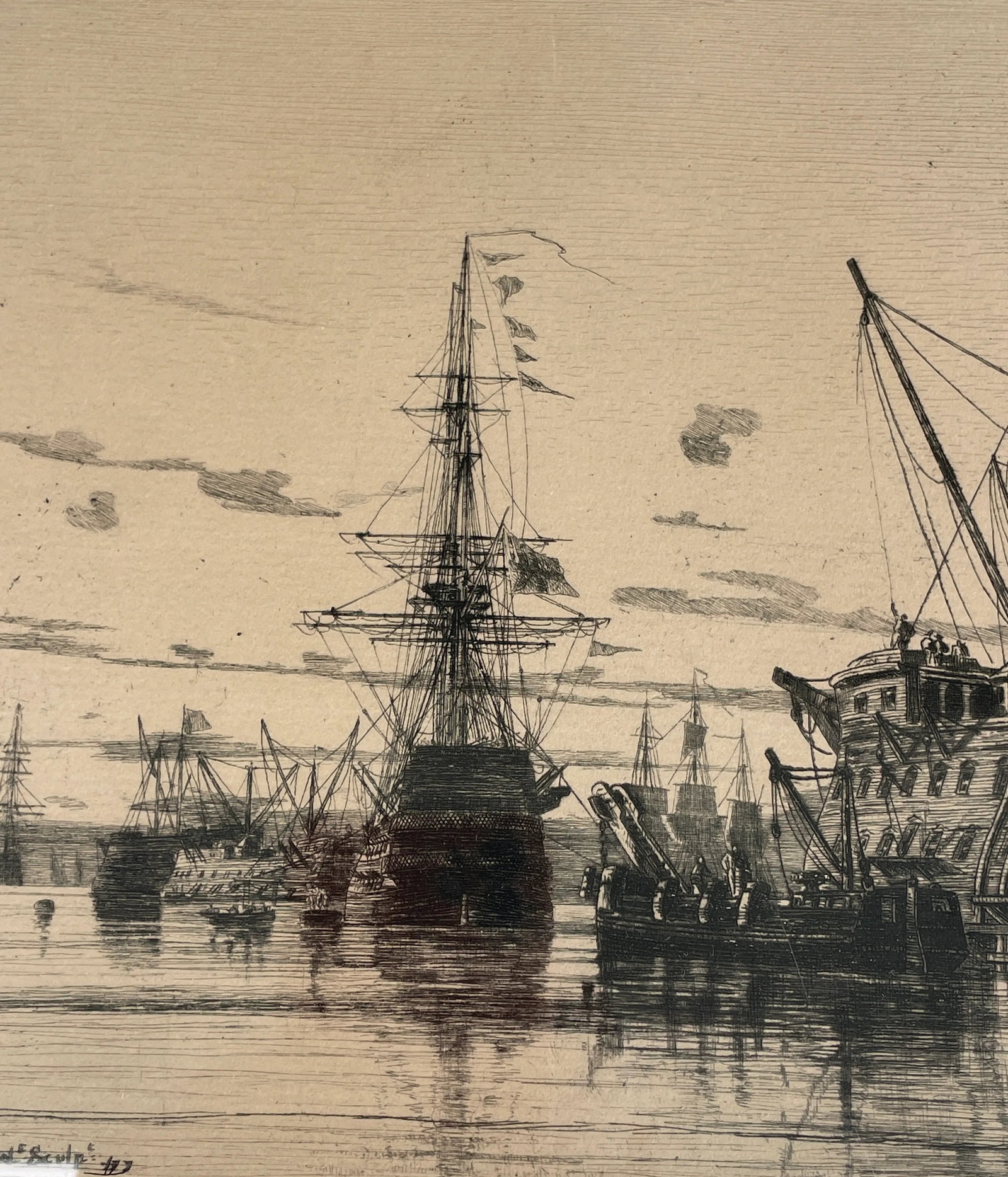 Auguste Ballin Etching Portsmouth Queen C. 19th Century., Framed - 7