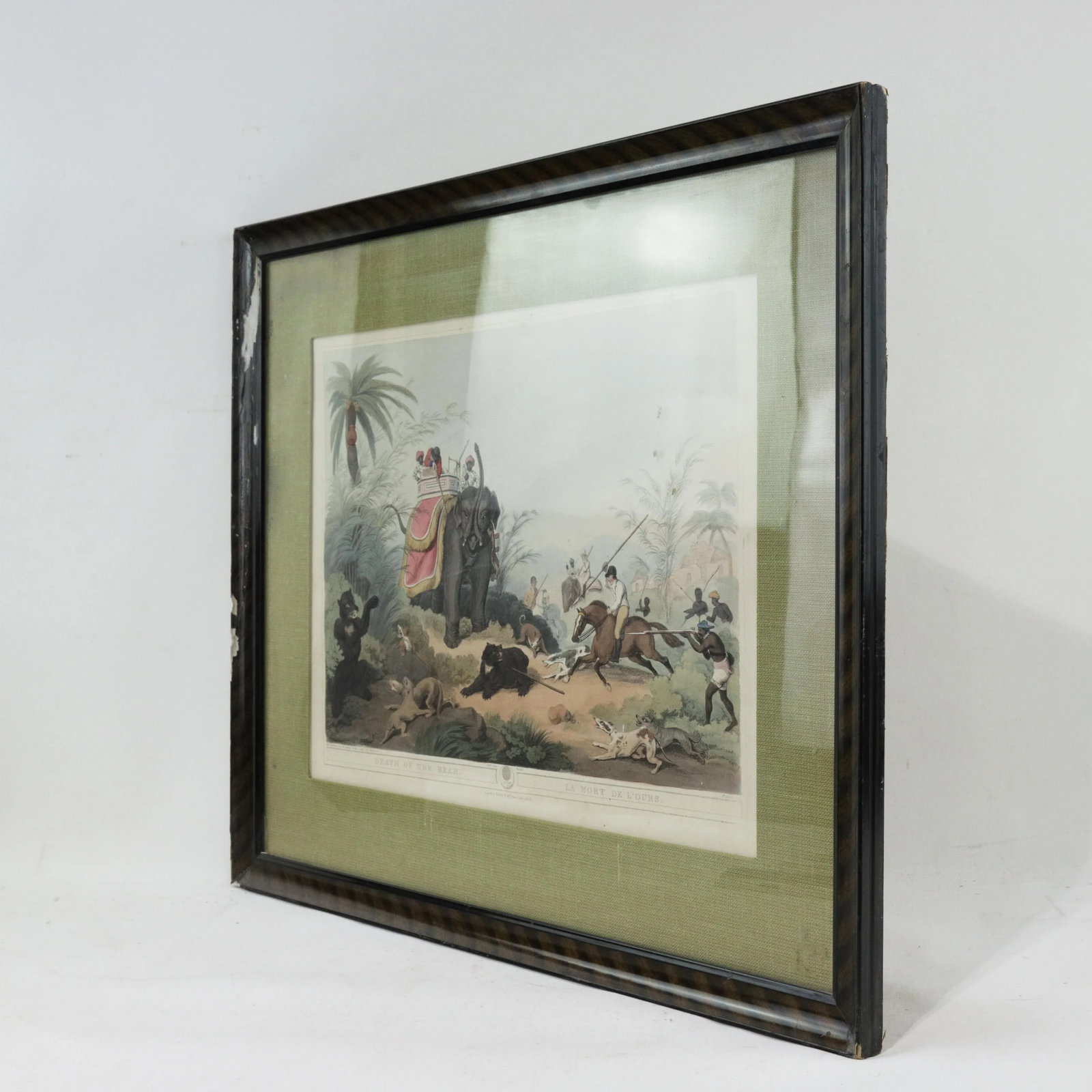 Framed 1818 Hand-Colored Aquatint "Death of the Bear" by Howitt & Williamson - 2