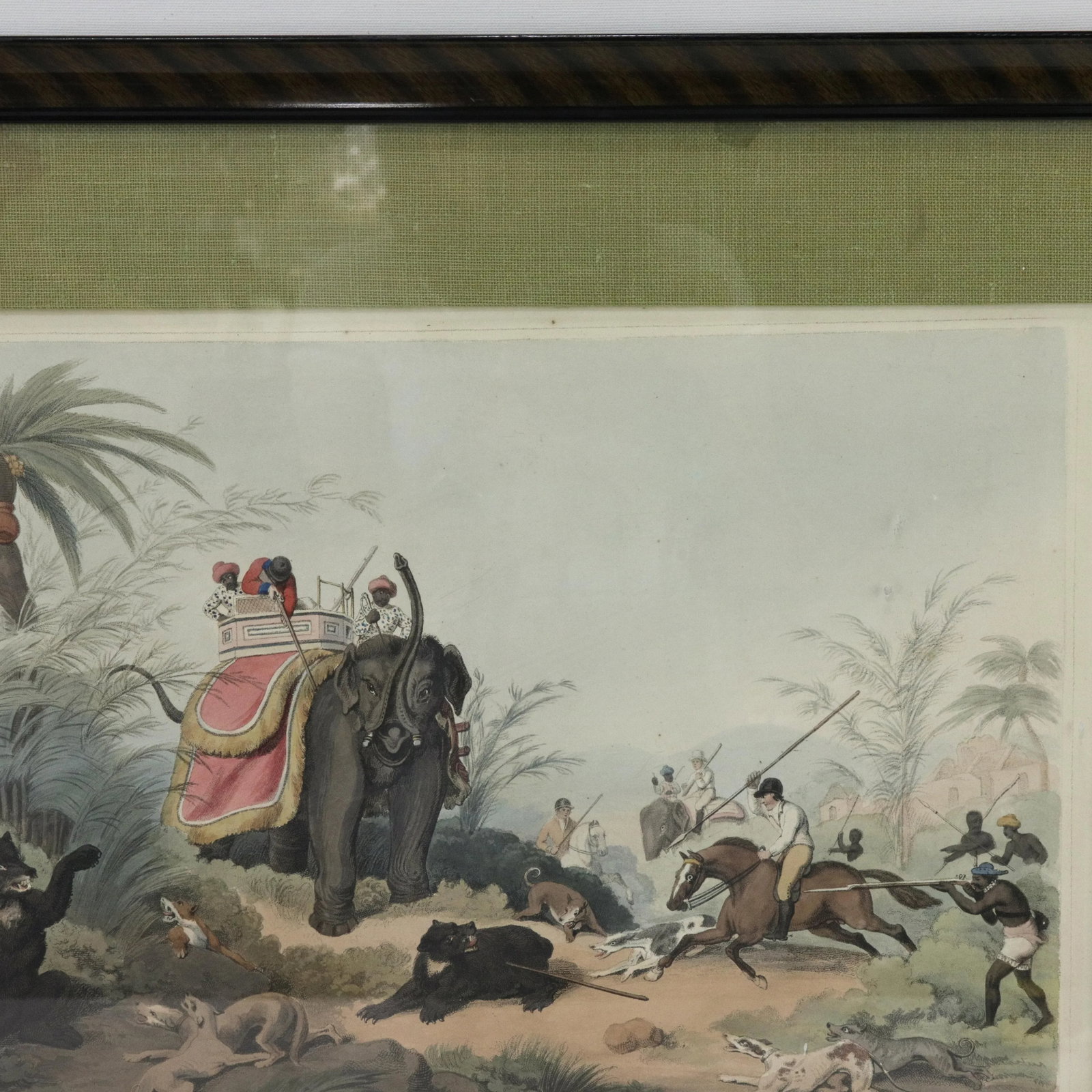 Framed 1818 Hand-Colored Aquatint "Death of the Bear" by Howitt & Williamson - 5