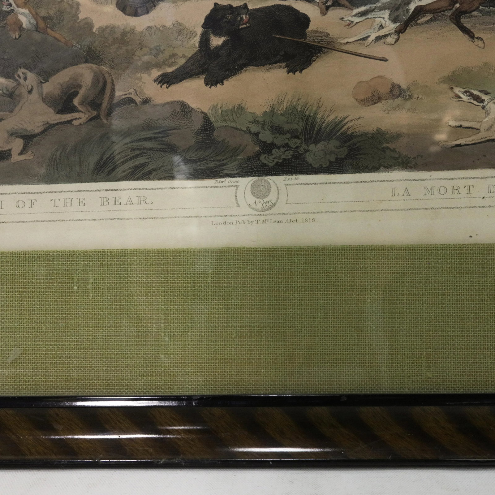 Framed 1818 Hand-Colored Aquatint "Death of the Bear" by Howitt & Williamson - 6