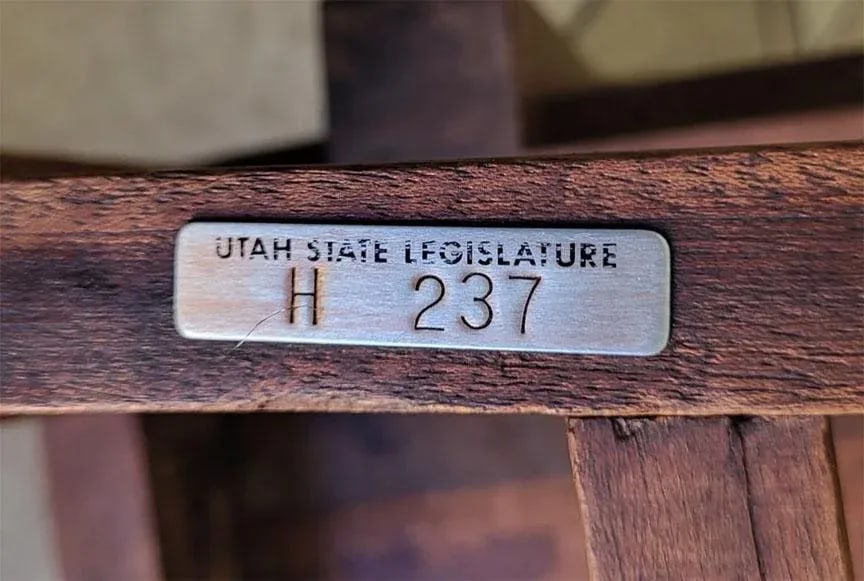 Antique Wooden Jury Chairs Utah State Legislature - Set of 2 Tagged & Numbered - 7