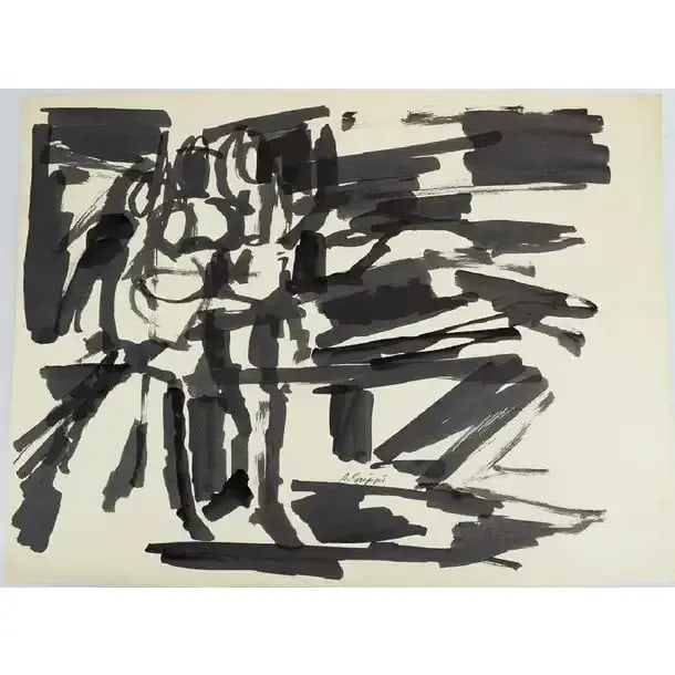 Mid 20th Century Abstract Action Painting, Black & White Pen & Ink on Paper by Salvatore Grippi - 2