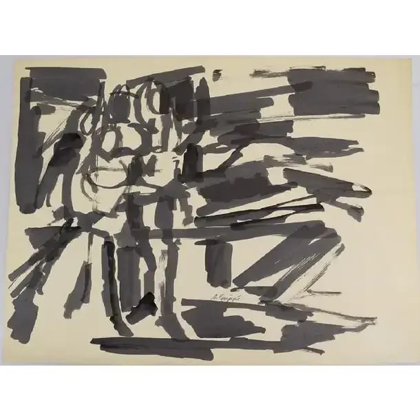 Mid 20th Century Abstract Action Painting, Black & White Pen & Ink on Paper by Salvatore Grippi - 3
