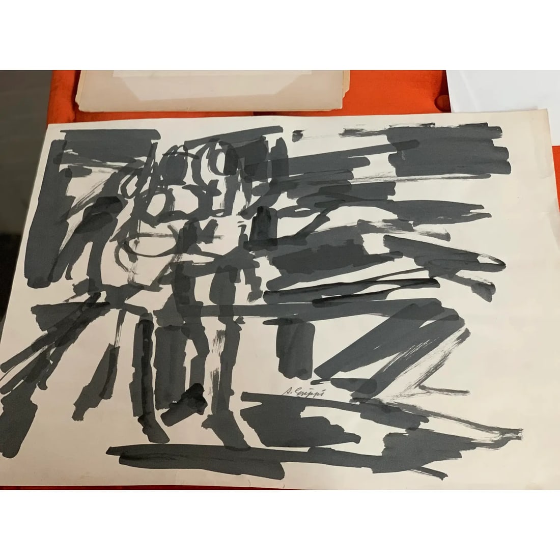 Mid 20th Century Abstract Action Painting, Black & White Pen & Ink on Paper by Salvatore Grippi - 5