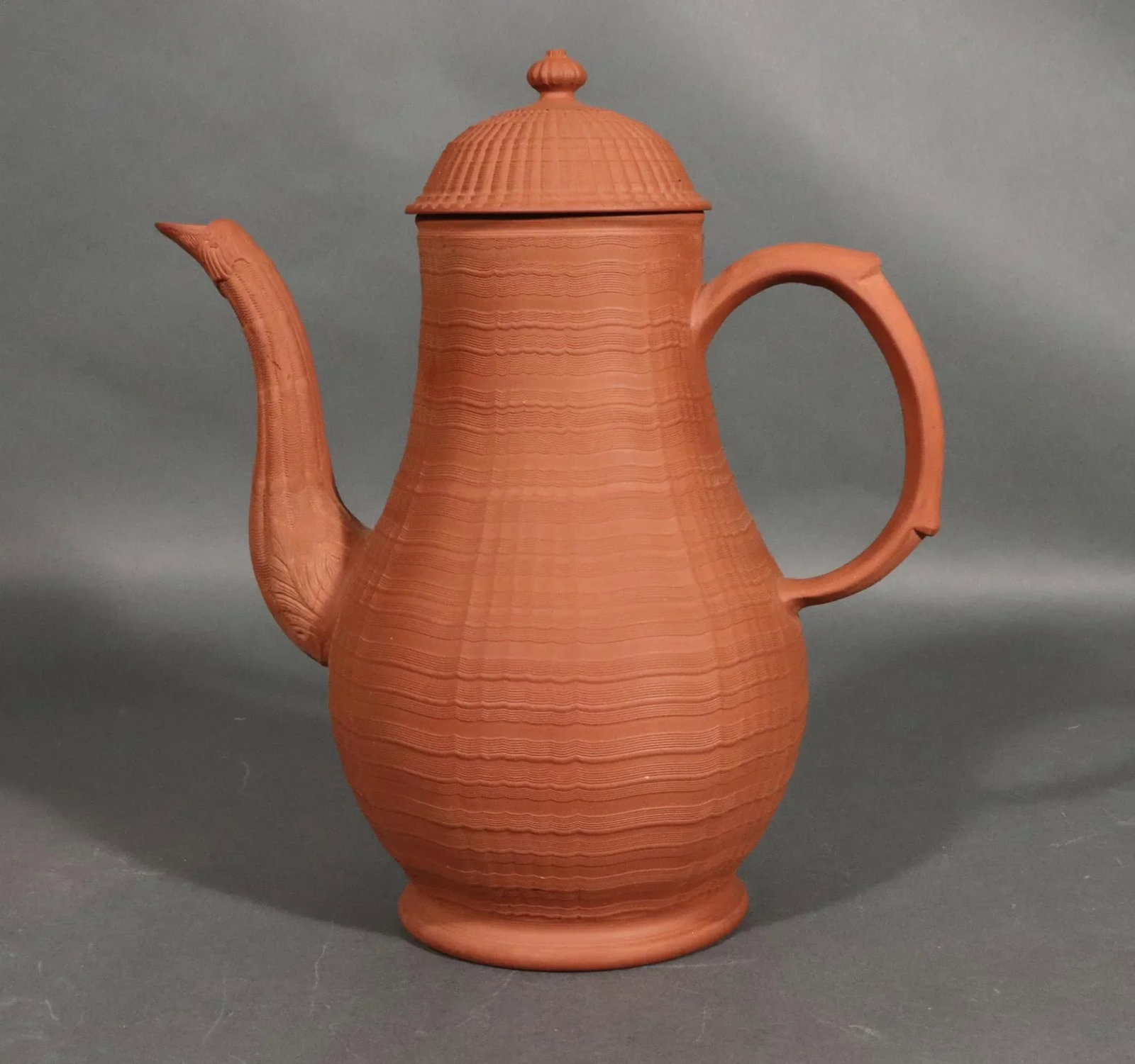 English Stoneware Pottery Redware Engine Turned Coffee Pot - 3