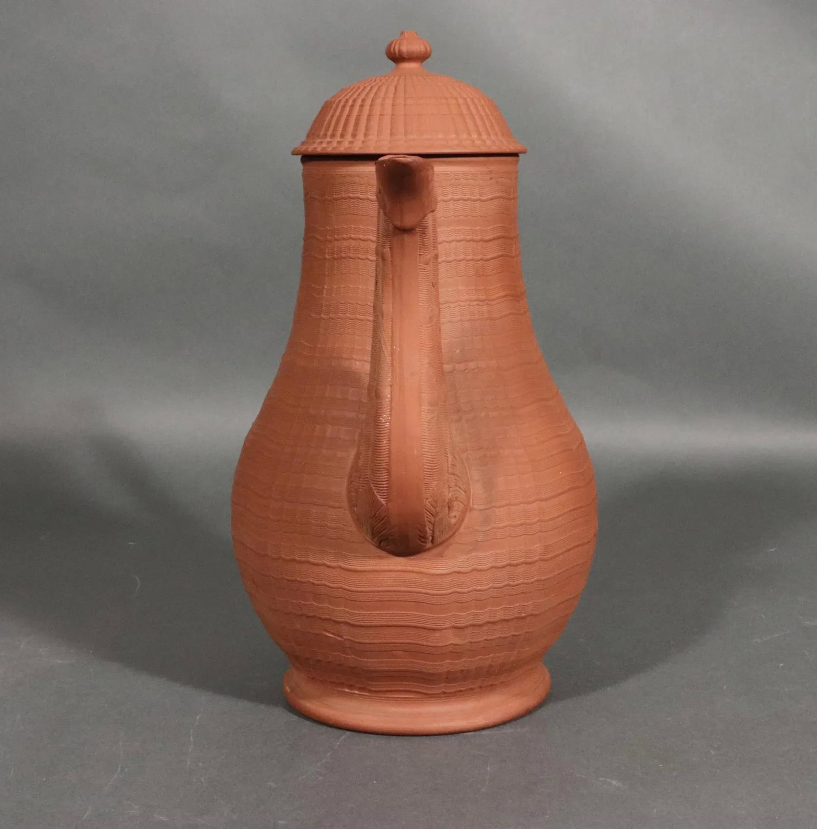 English Stoneware Pottery Redware Engine Turned Coffee Pot - 4