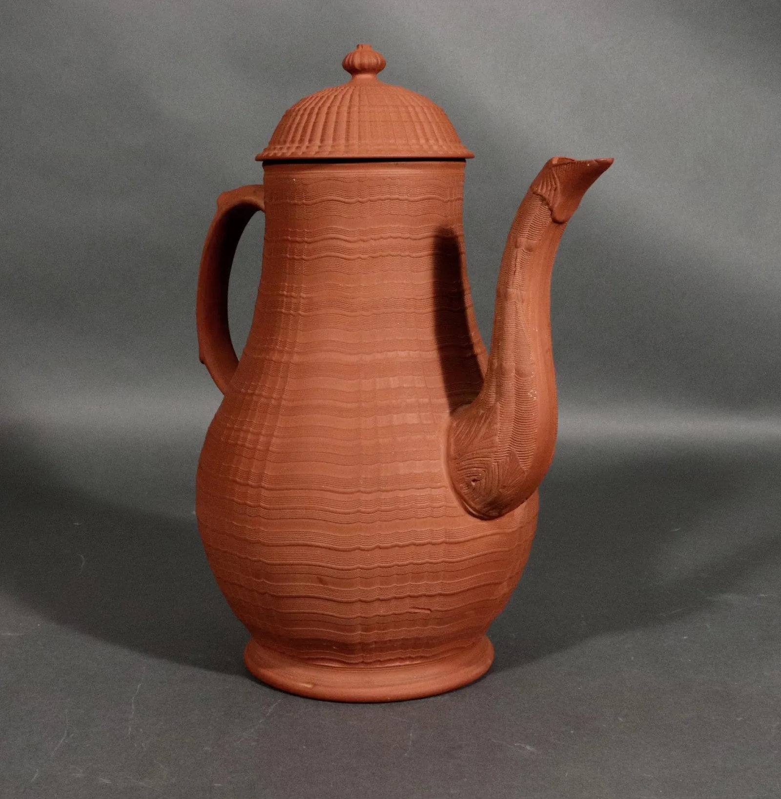 English Stoneware Pottery Redware Engine Turned Coffee Pot - 5