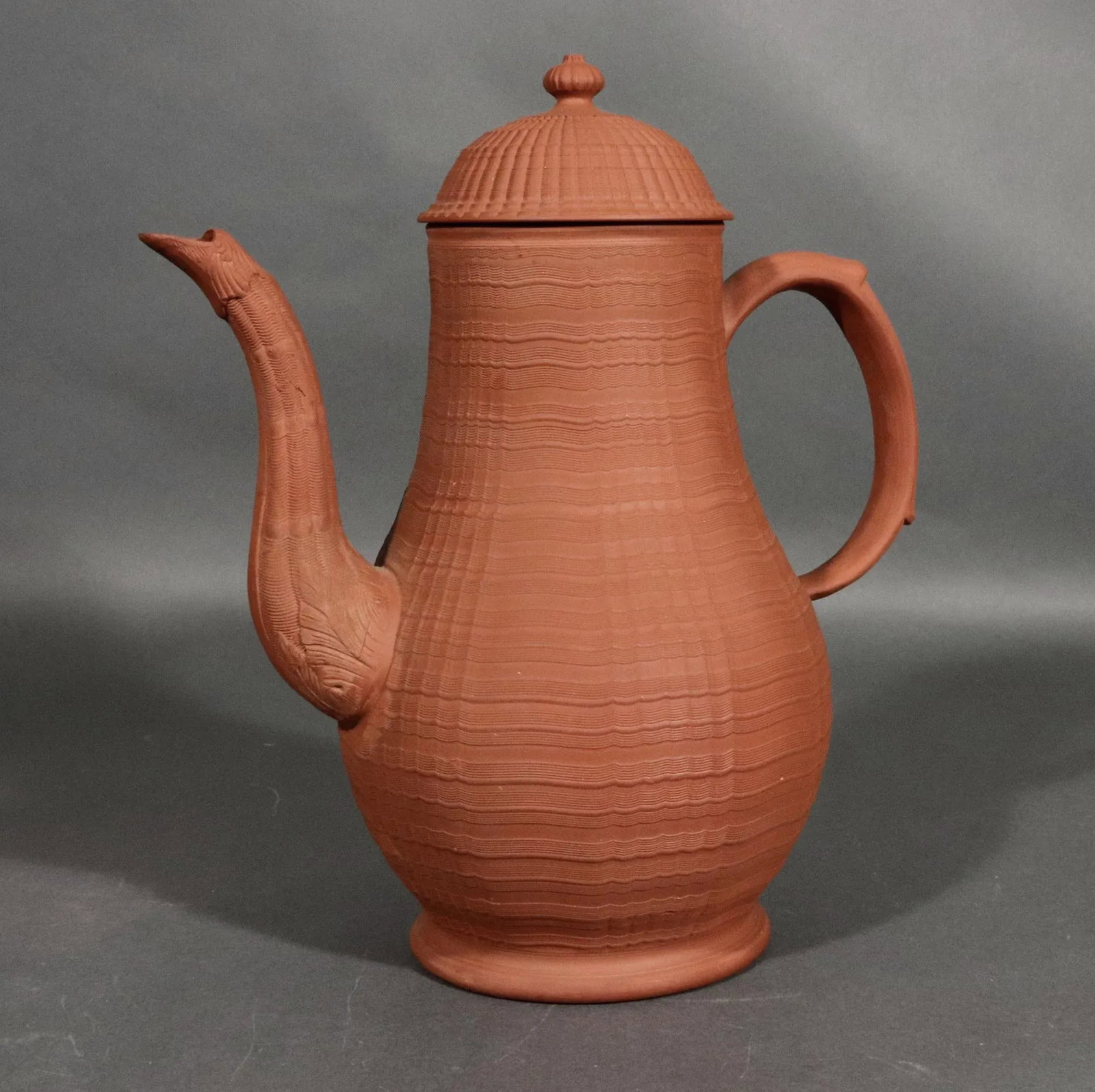 English Stoneware Pottery Redware Engine Turned Coffee Pot - 6