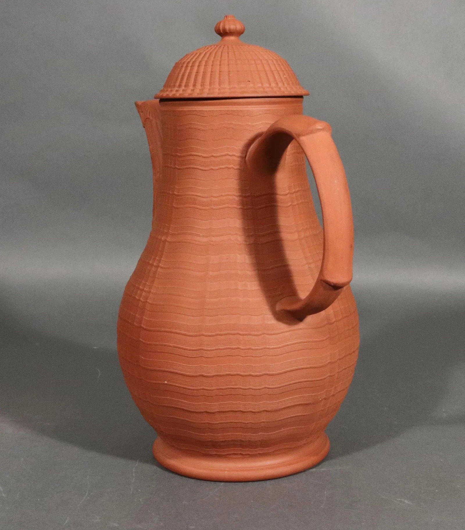 English Stoneware Pottery Redware Engine Turned Coffee Pot - 7