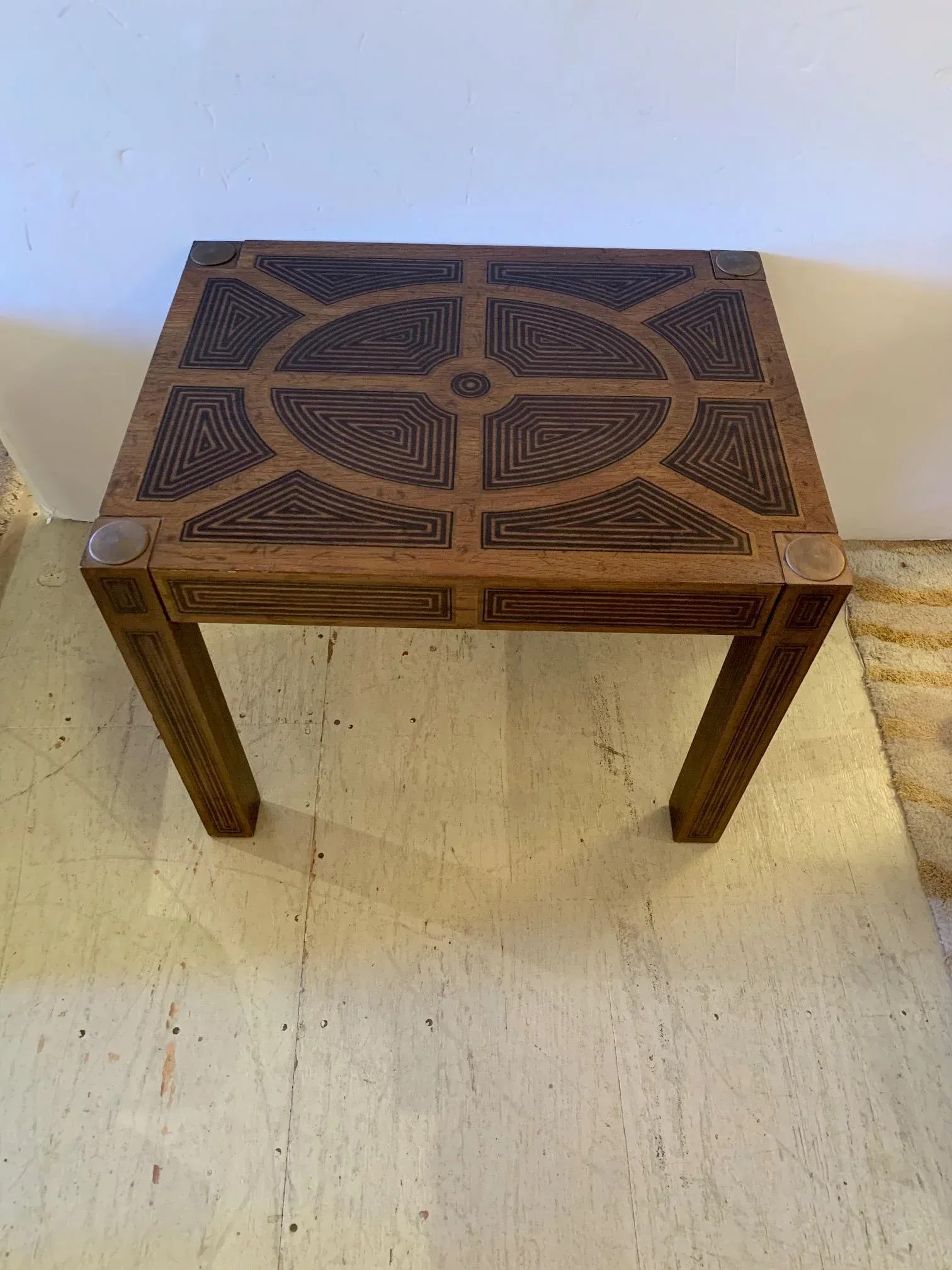 Inlaid Wood Rectangular End Table With Geometric Decoration - 13