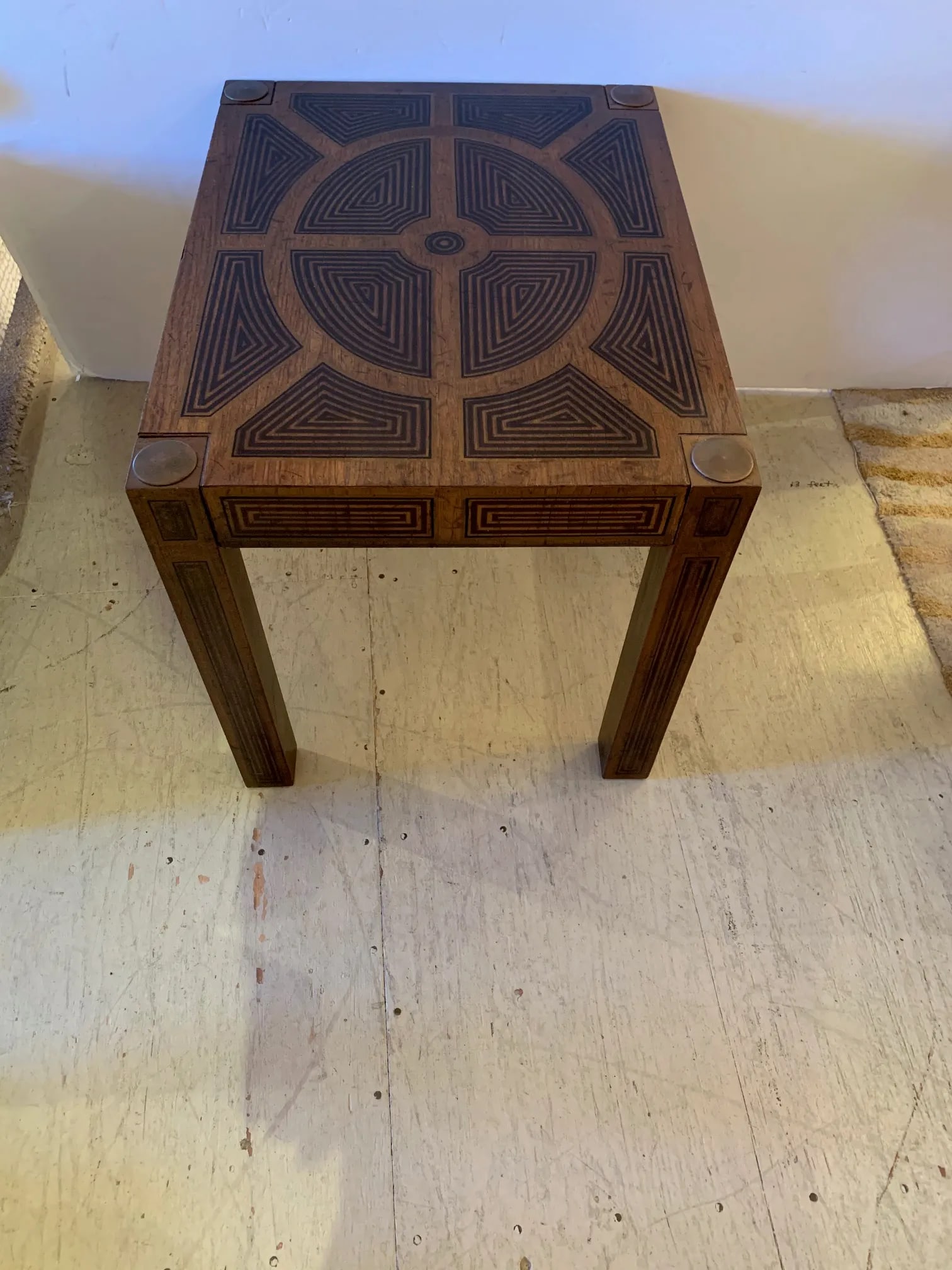 Inlaid Wood Rectangular End Table With Geometric Decoration - 2