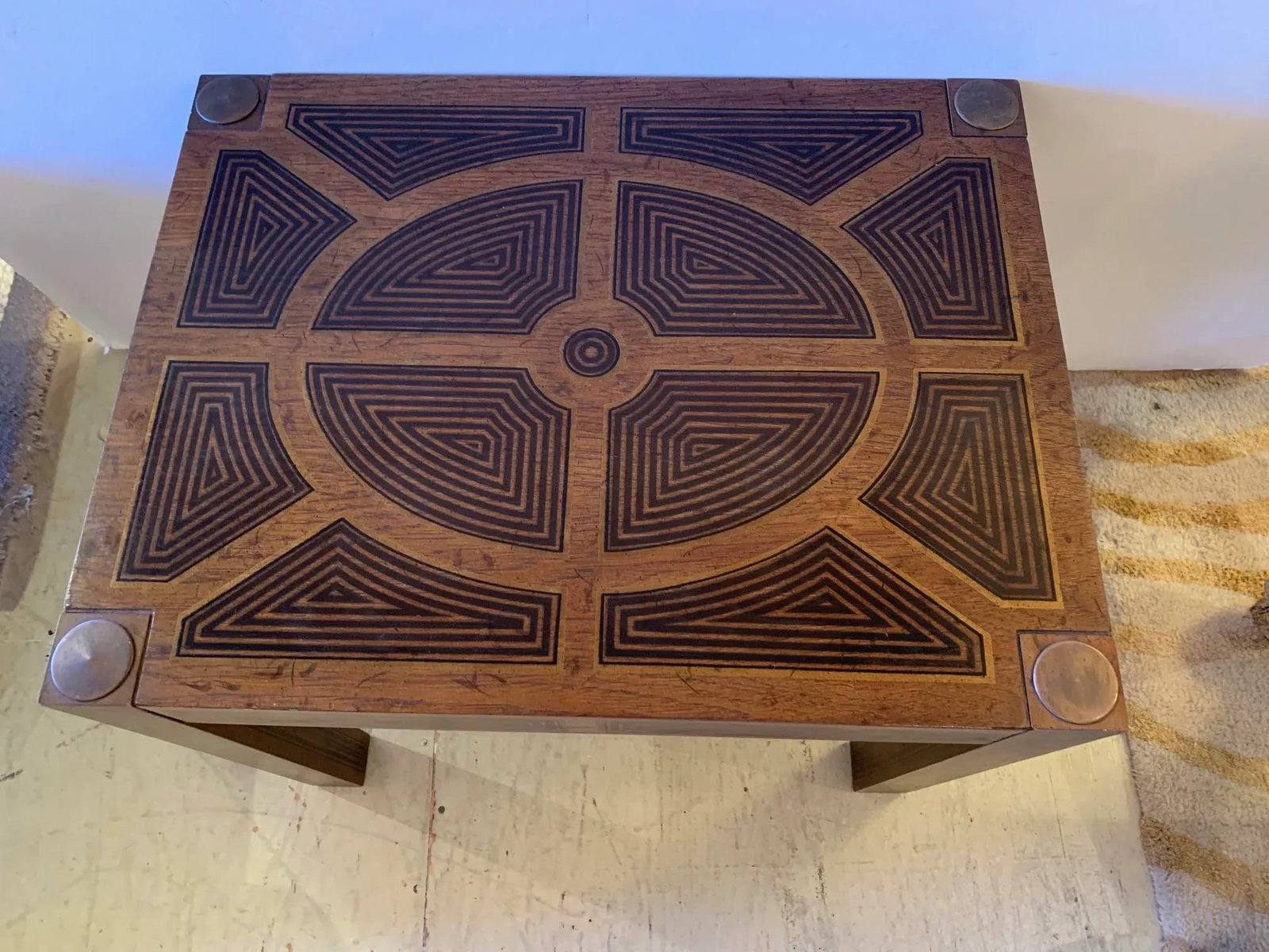 Inlaid Wood Rectangular End Table With Geometric Decoration - 3