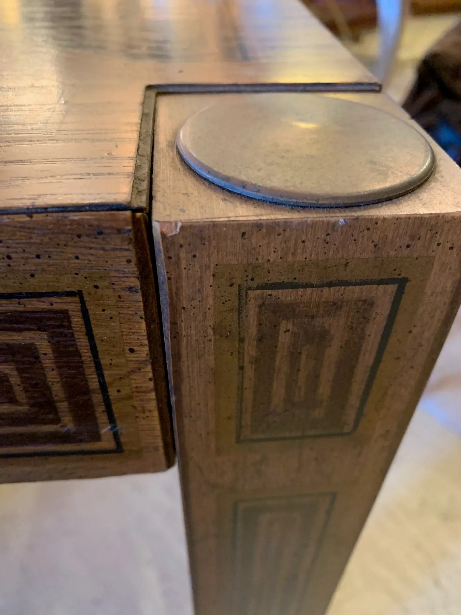 Inlaid Wood Rectangular End Table With Geometric Decoration - 5