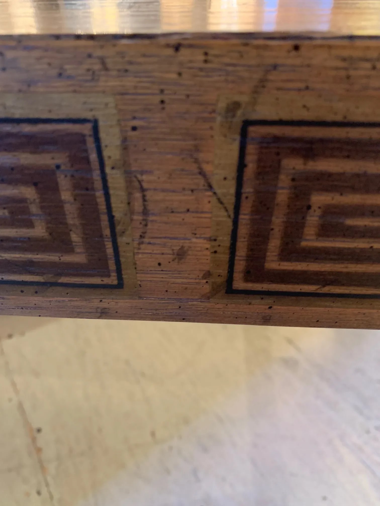 Inlaid Wood Rectangular End Table With Geometric Decoration - 6