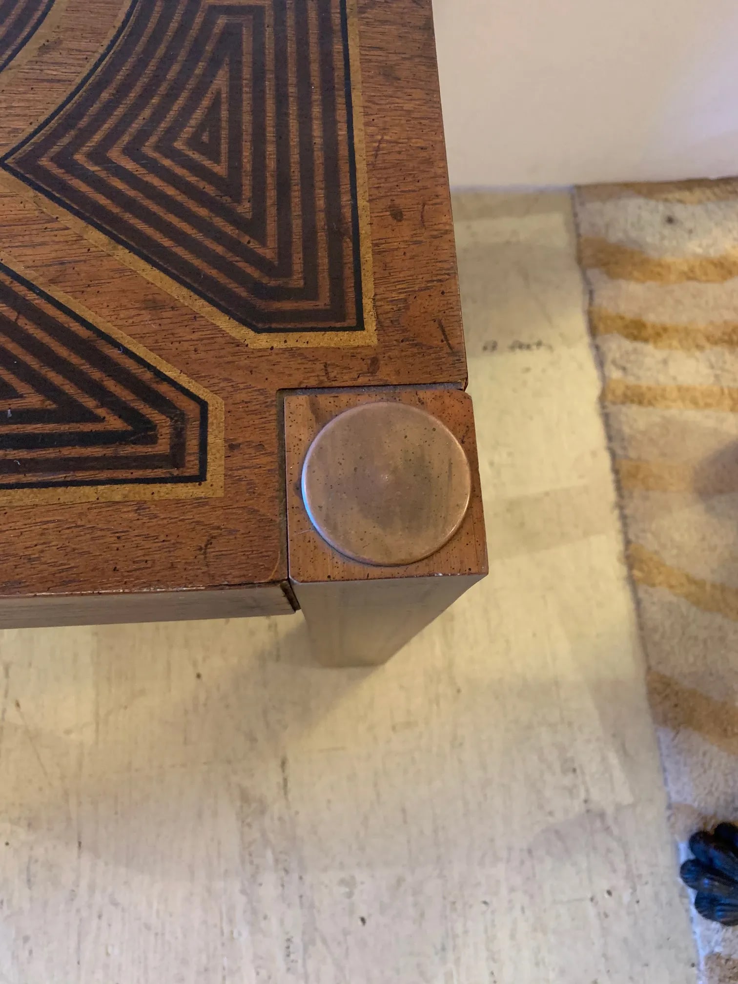 Inlaid Wood Rectangular End Table With Geometric Decoration - 9