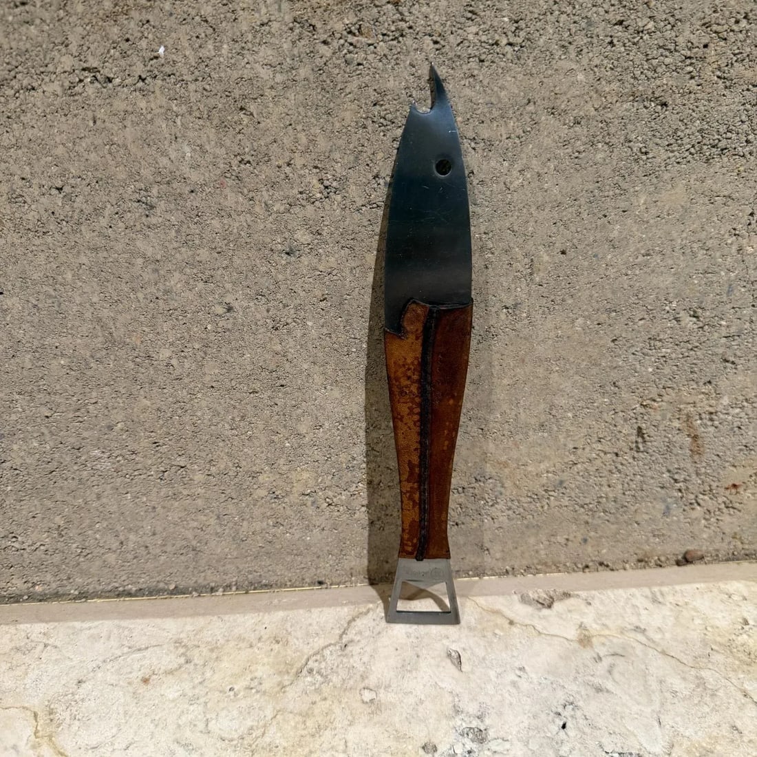 Original Carl Aubock Neptune Fish Bottle Opener Leather Handle Austria Mid Century - 3
