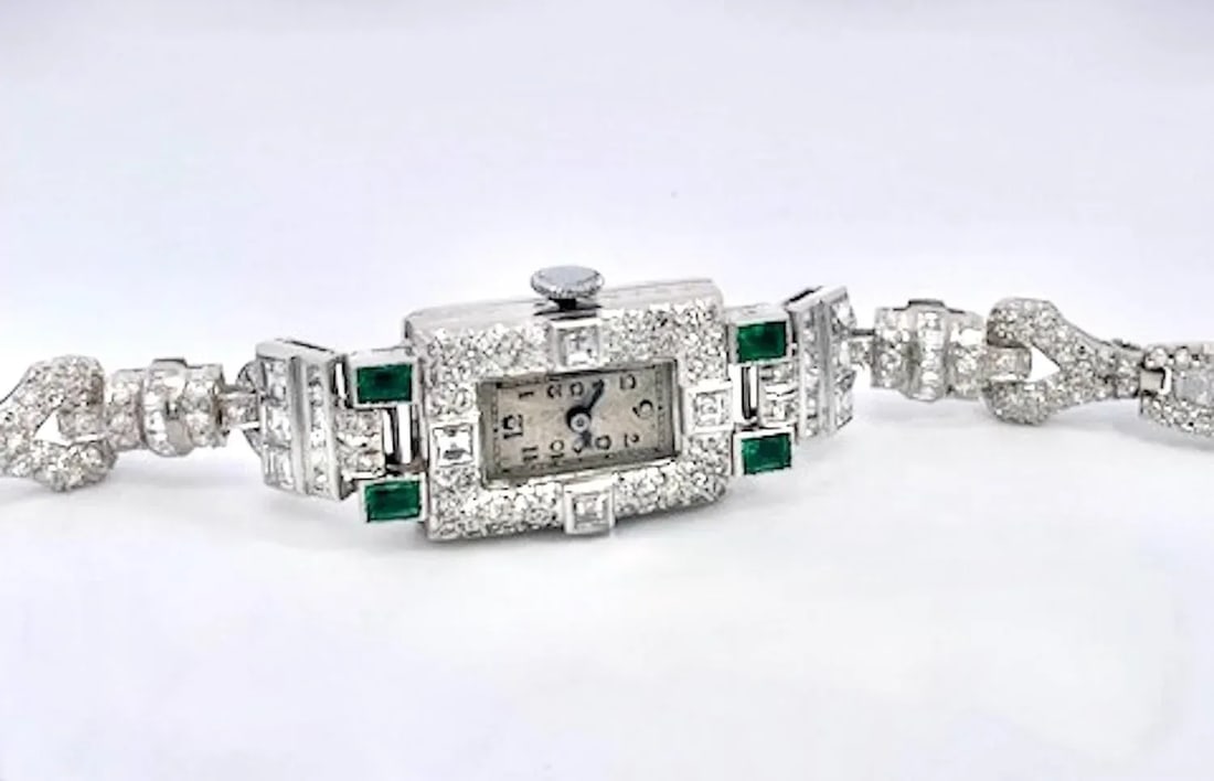 1930s Deco Diamond Emerald Ladies Wristwatch - 5