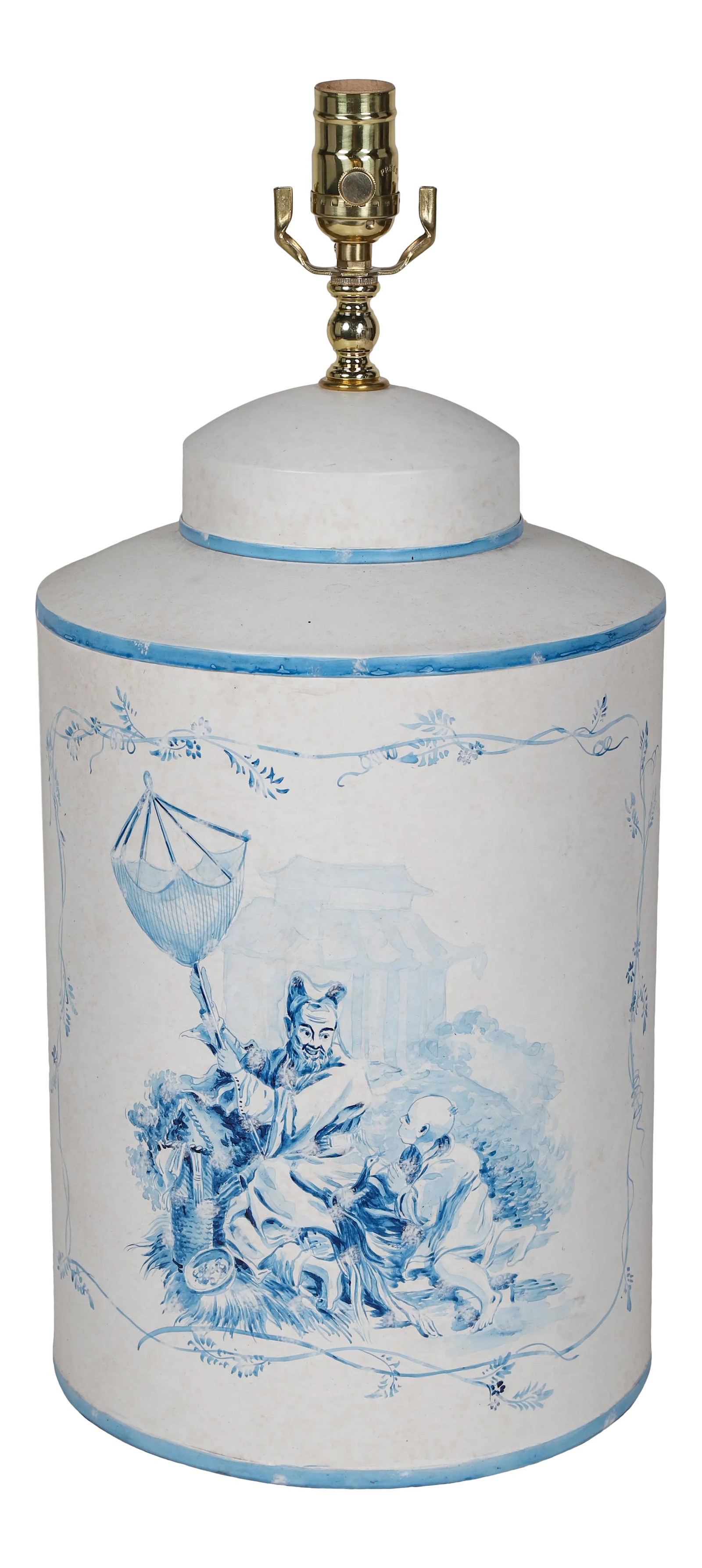 Vintage English Export Tea Caddy Hand-Painted Chinoiserie Figurines Table Lamp: Vintage English Tea Caddy, This lamp is a very typical European Chinoiserie art form from the 17th to 18th centuries. It is a work of art no matter where it is placed indoors. Each one is