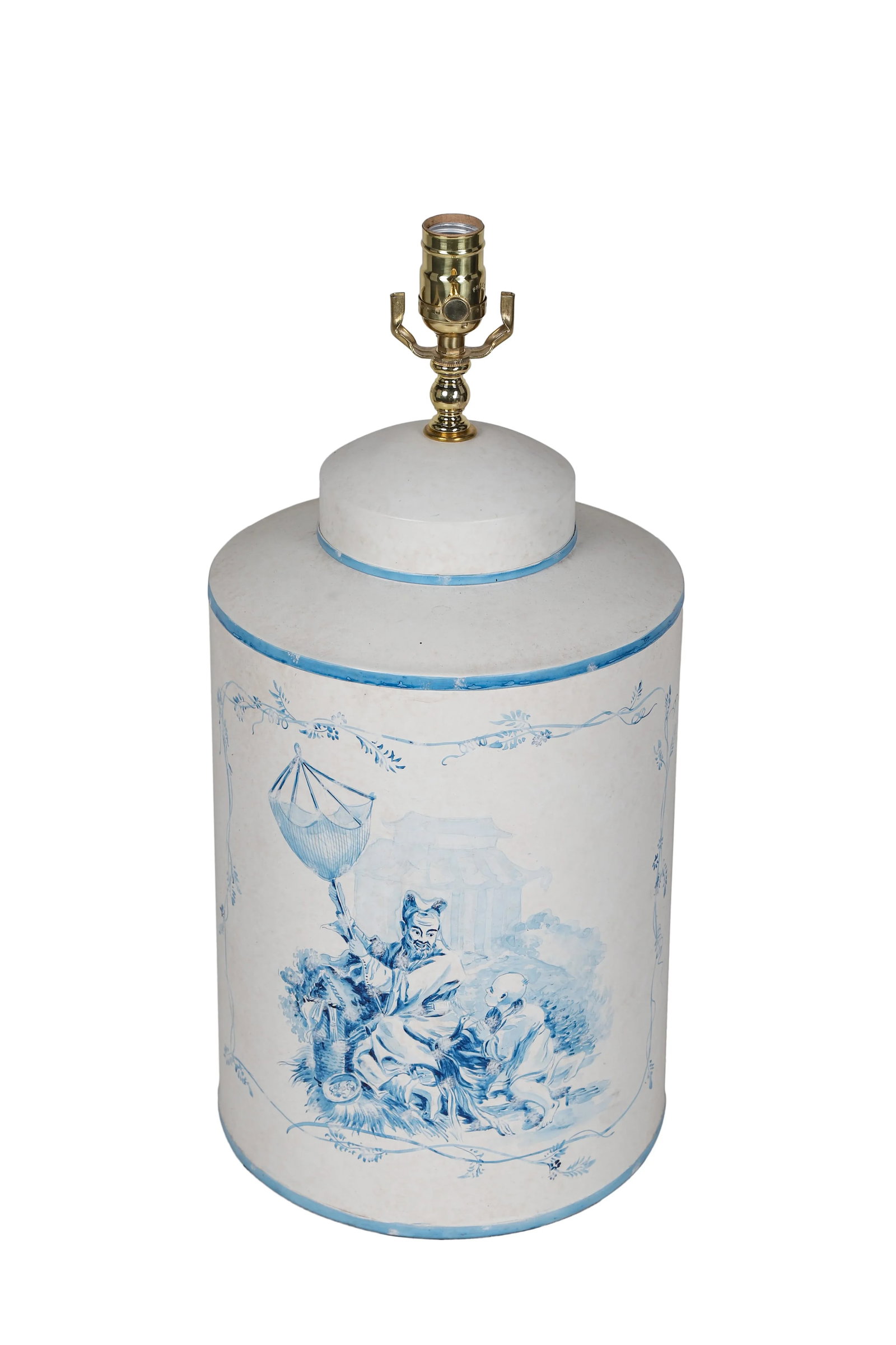 Vintage English Export Tea Caddy Hand-Painted Chinoiserie Figurines Table Lamp - 2