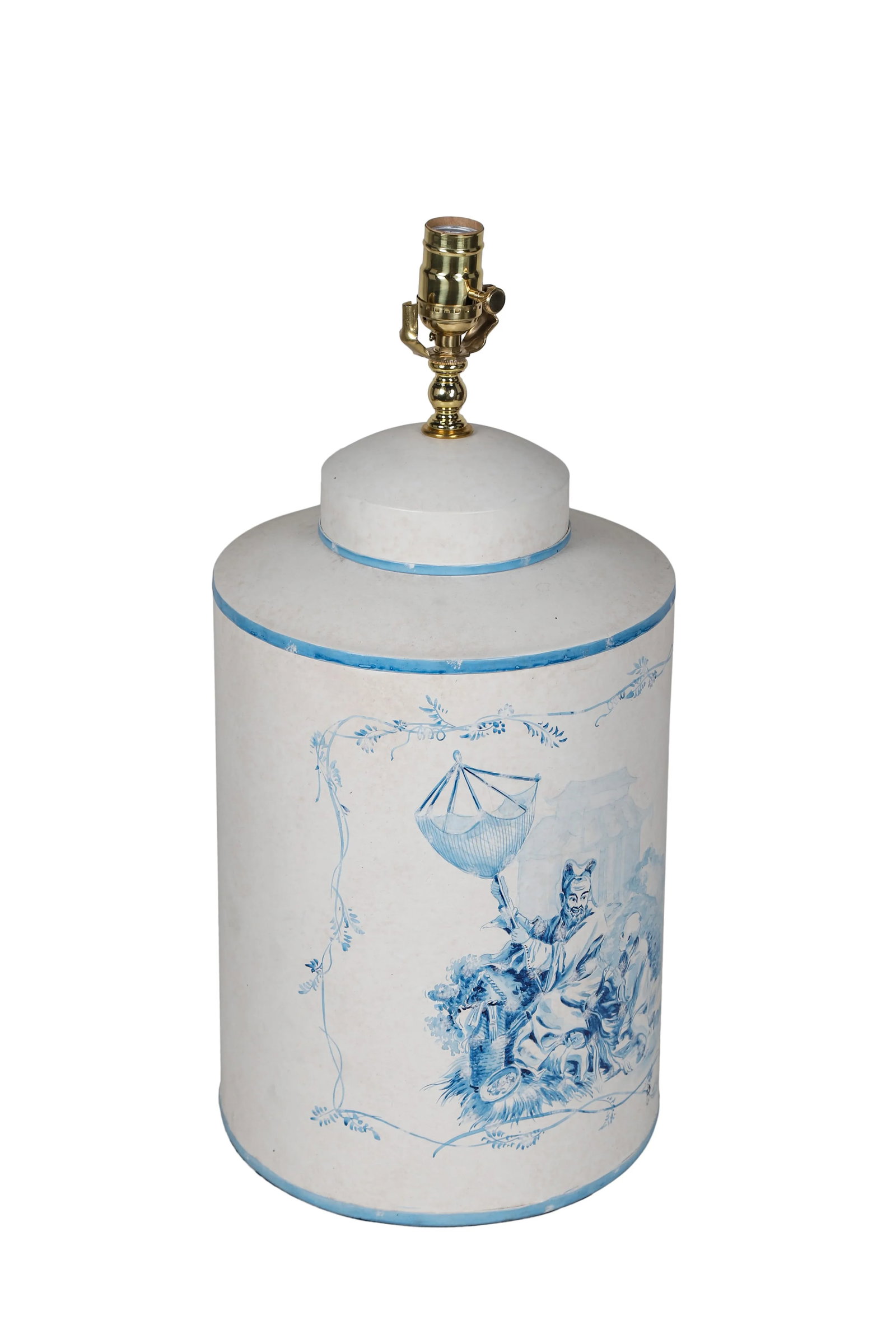 Vintage English Export Tea Caddy Hand-Painted Chinoiserie Figurines Table Lamp - 3