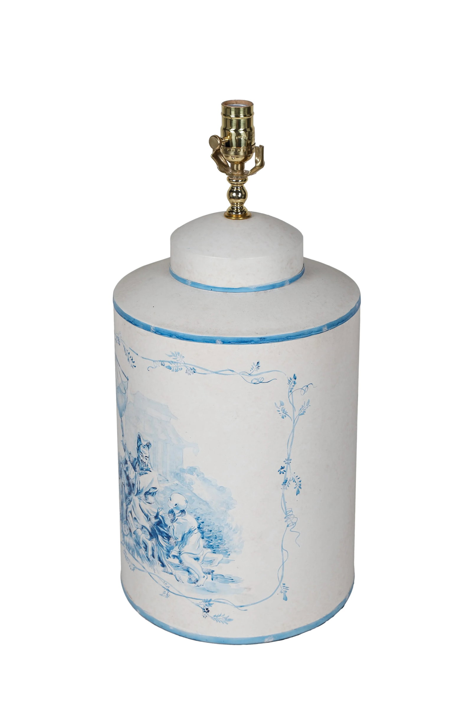 Vintage English Export Tea Caddy Hand-Painted Chinoiserie Figurines Table Lamp - 5