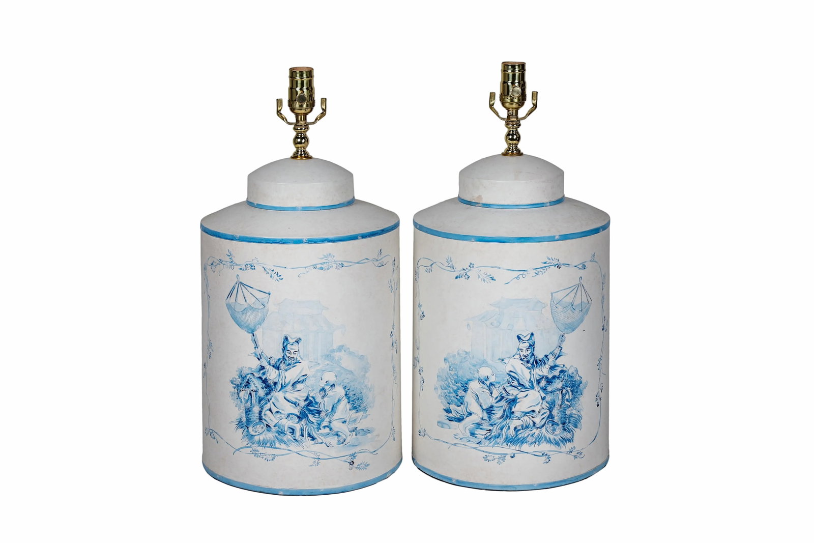 Vintage English Export Tea Caddy Hand-Painted Chinoiserie Figurines Table Lamp - 7