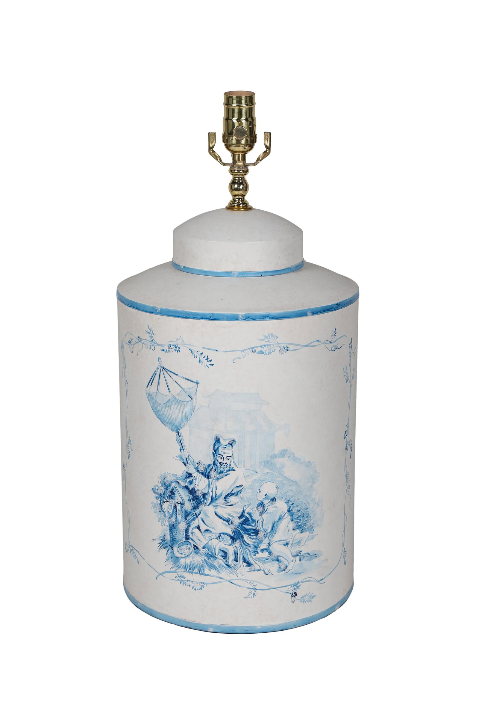 Vintage English Export Tea Caddy Hand-Painted Chinoiserie Figurines Table Lamp - 8